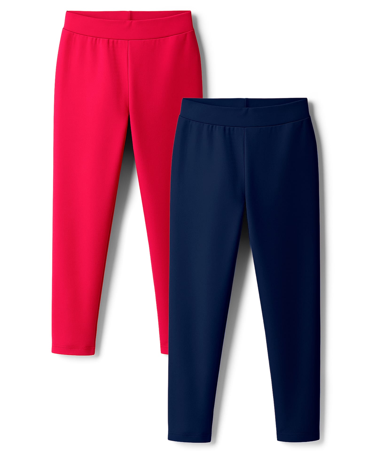 Pine Kids Cotton Lycra Knit Full Length Solid Leggings Pack of 2 - Navy Blue & Red-image-4