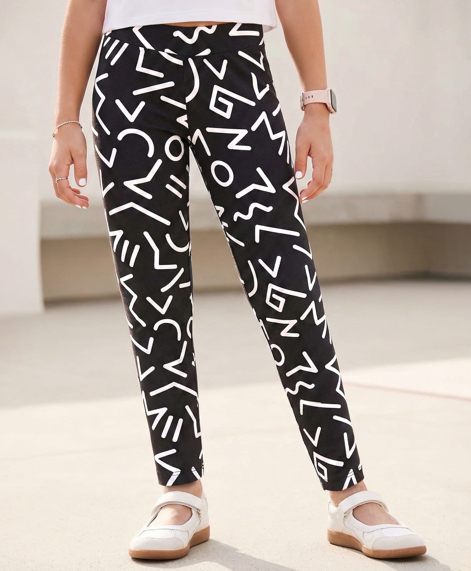 Pine Kids Cotton Lycra Knit Full Length Printed Leggings - Black-image-35