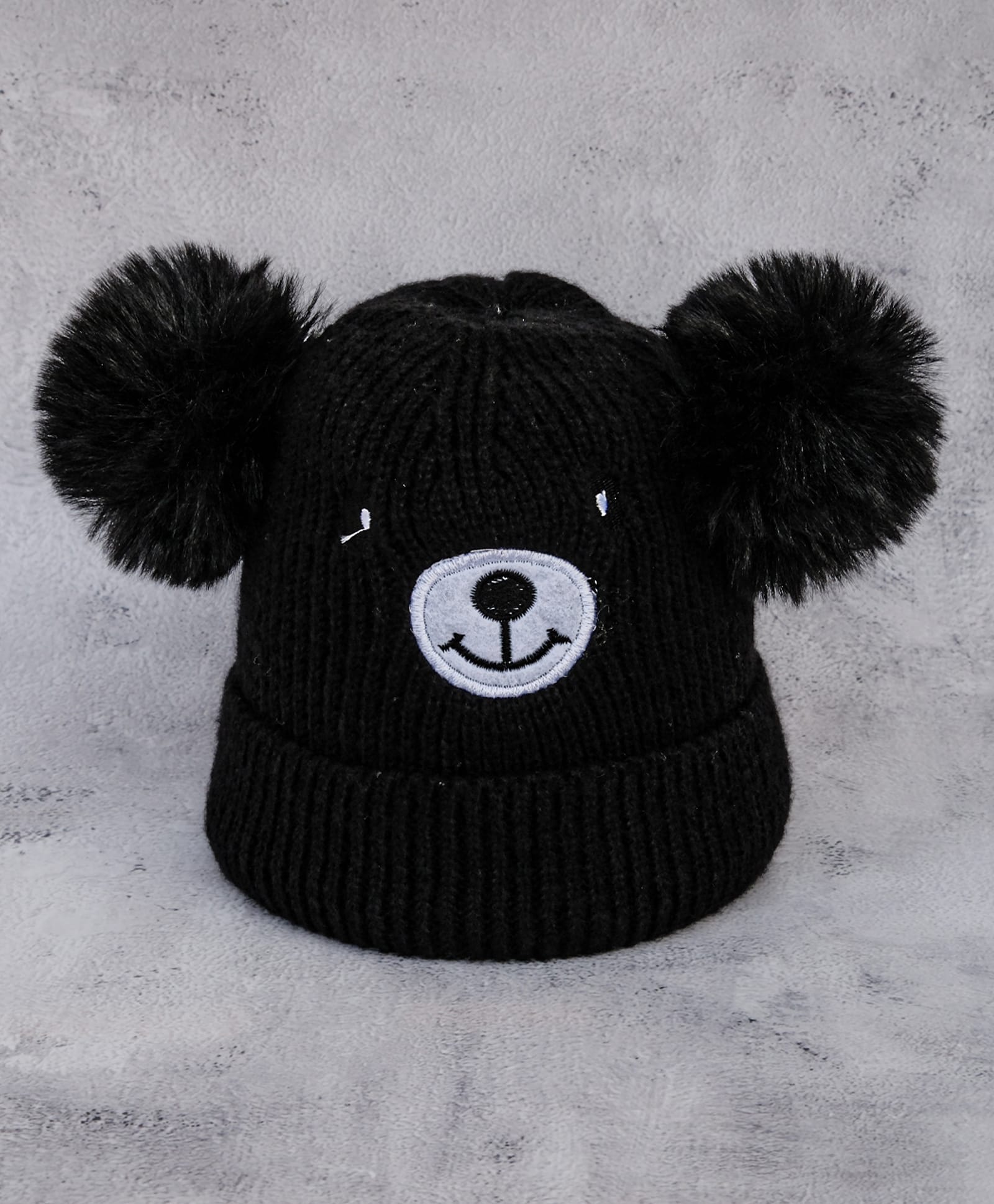 DukieKooky Tere Wool Bear Designed Pom Pom Embellished Cap - Black - Circumference 40 Cm-picture-15