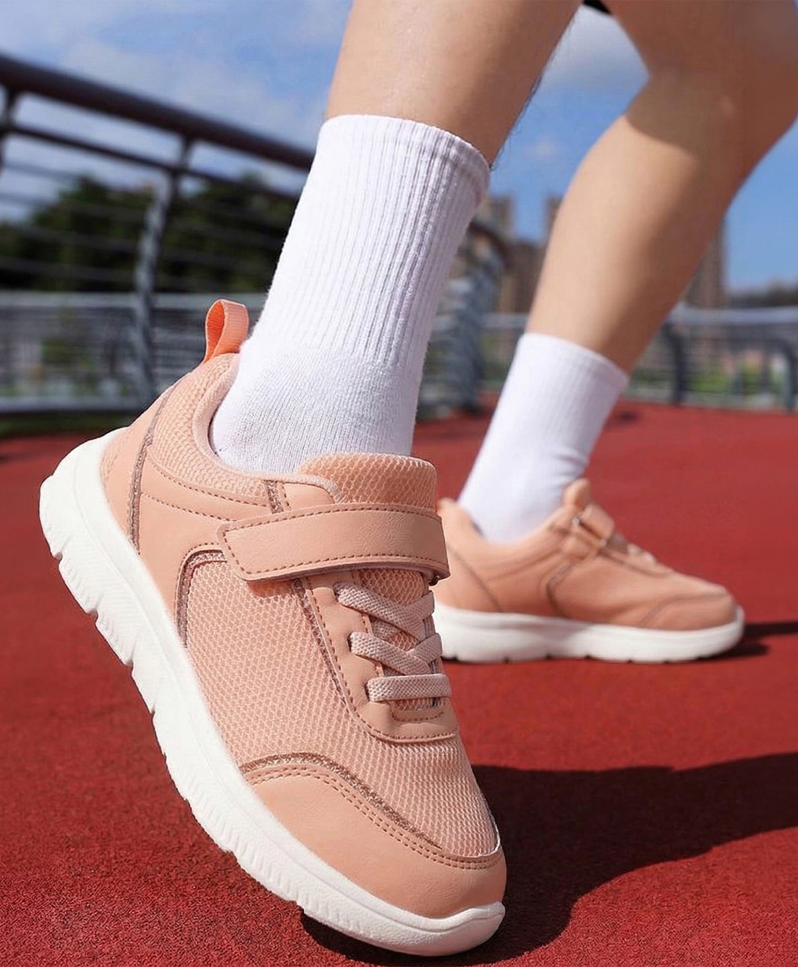 Toothless Solid Mesh Detailed Velcro Closure Shoes - Peach-image-18