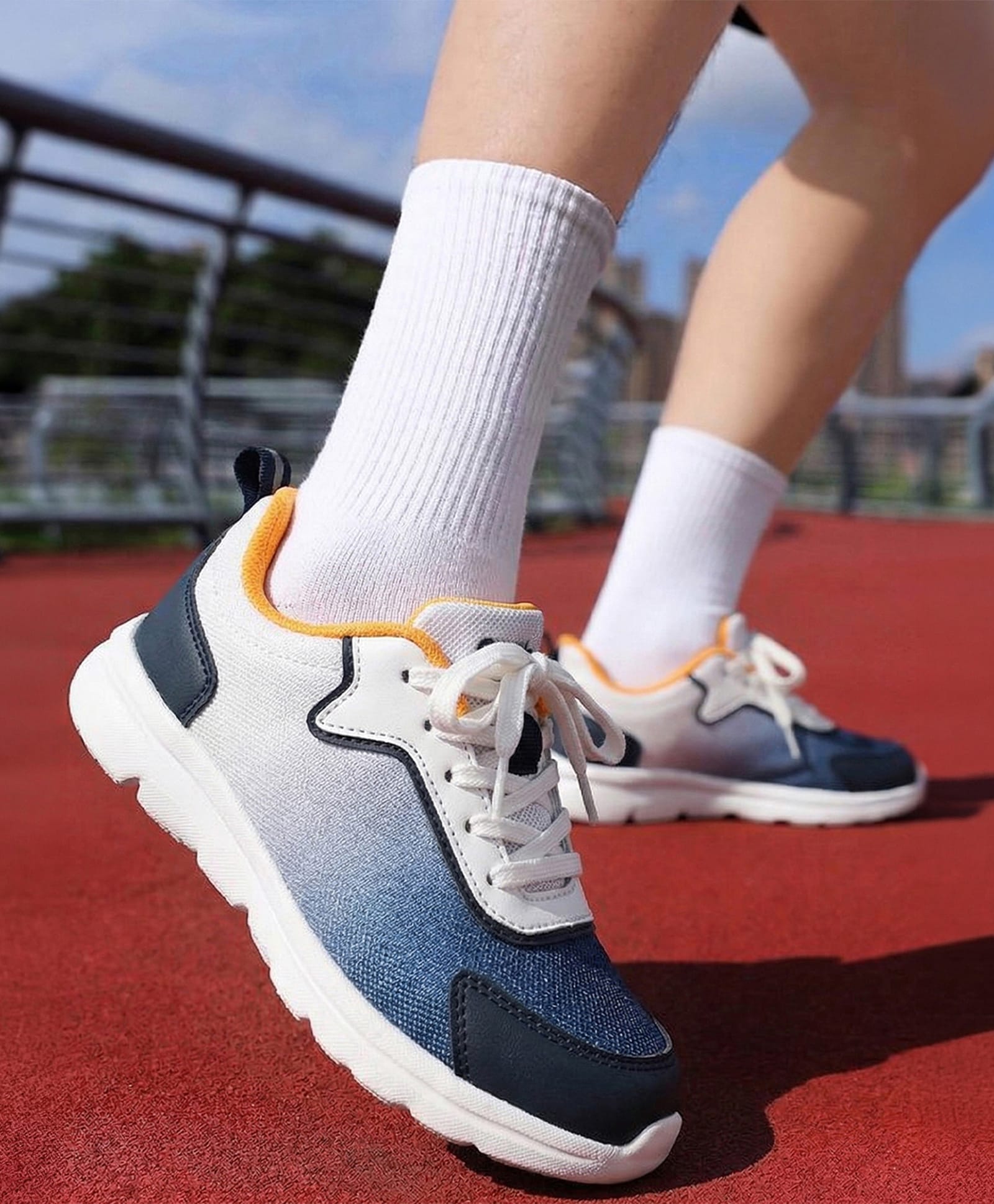 Toothless Ombre Mesh Detailed Lace Up Closure Shoes - White & Blue-picture-12
