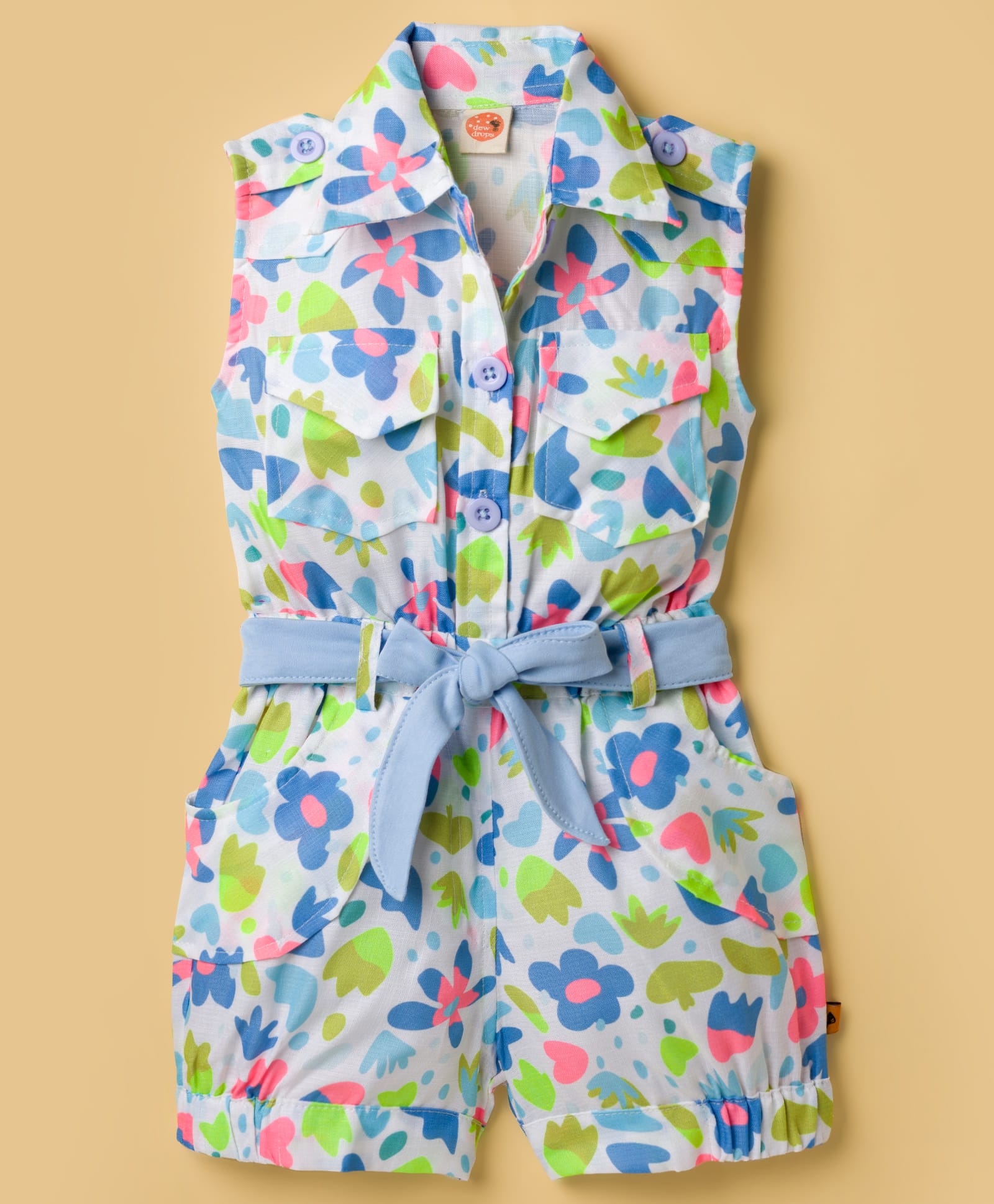 Dew Drops Poplin Woven Sleeveless Jumpsuit With Floral Print - Light Blue-picture-16