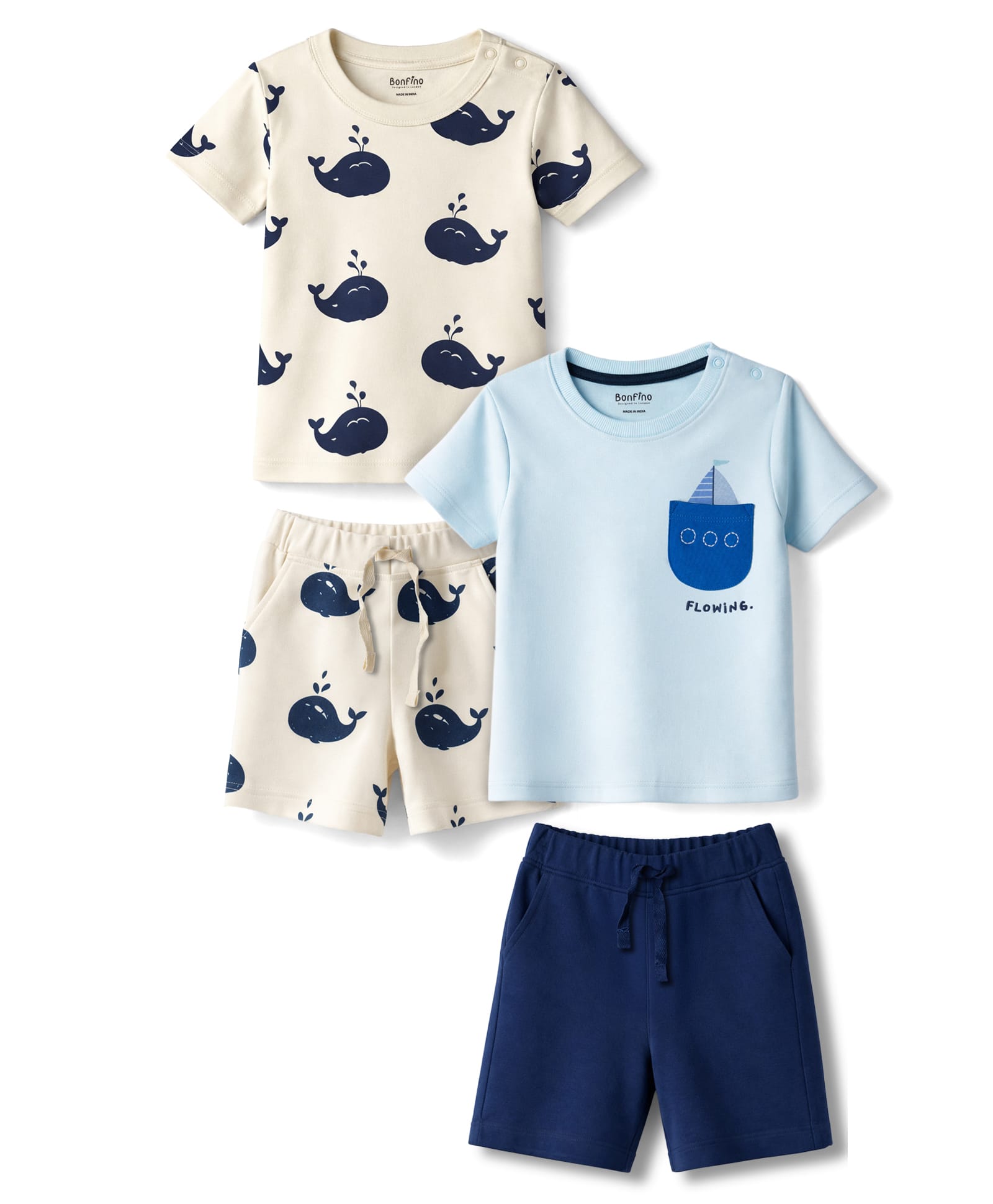 Bonfino 100% Cotton Knit Half Sleeves Shorts Night Suits With Boat & Whale Print Pack of 2 - Multicolor-picture-20