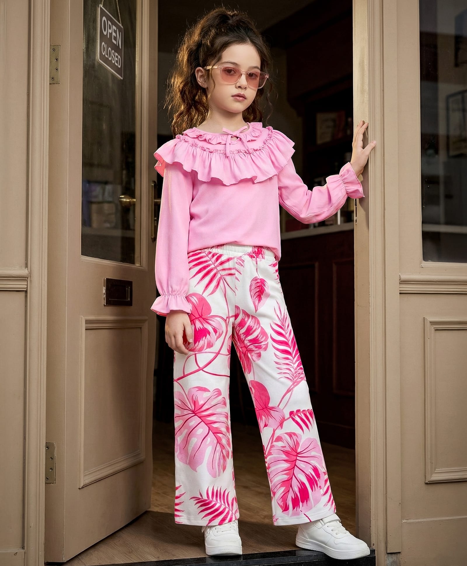 OLLINGTON ST. Cotton Full Sleeves Top & Printed Culottes Set - Pink-picture-21