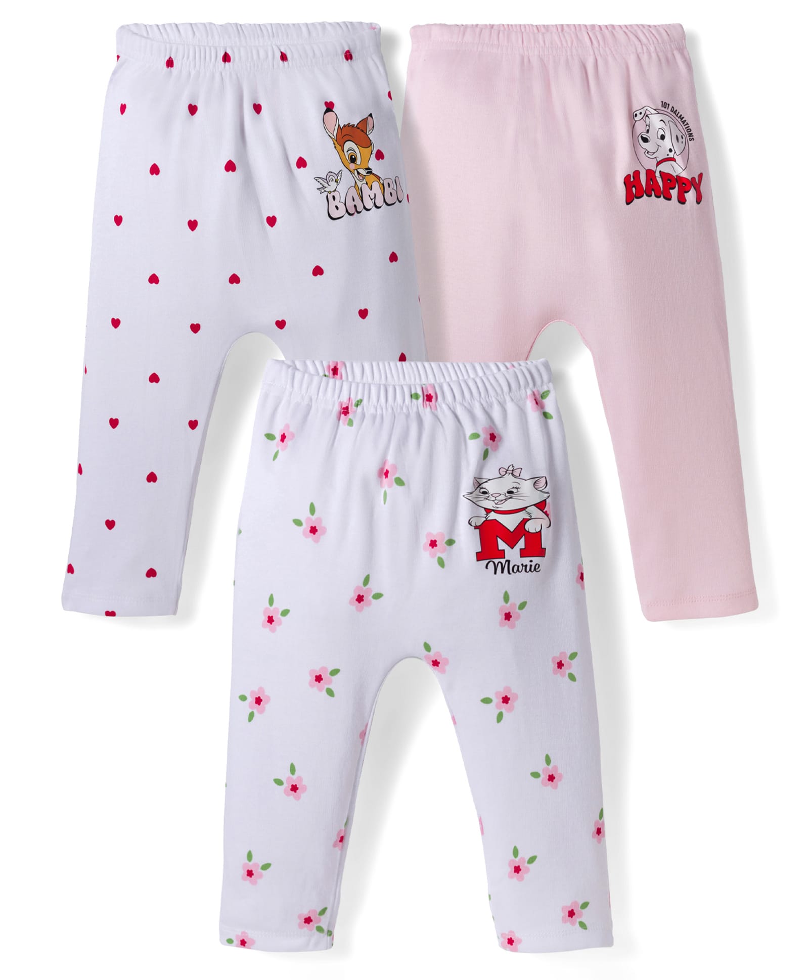 Babyhug Disney Interlock Knit Full Length Diaper Leggings With Bambi & Marie Print Pack of 3 - Pink & White-picture-15