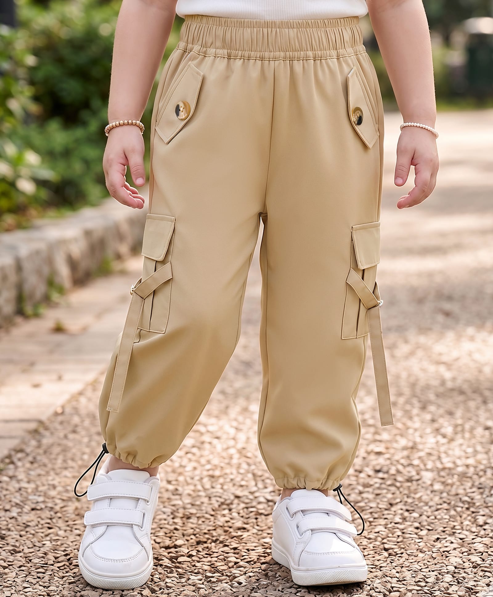 kookie kids india Kookie Kids Cotton Lycra Woven Full Length Solid Colour Lounge Pant With Pockets - Tan-picture-26