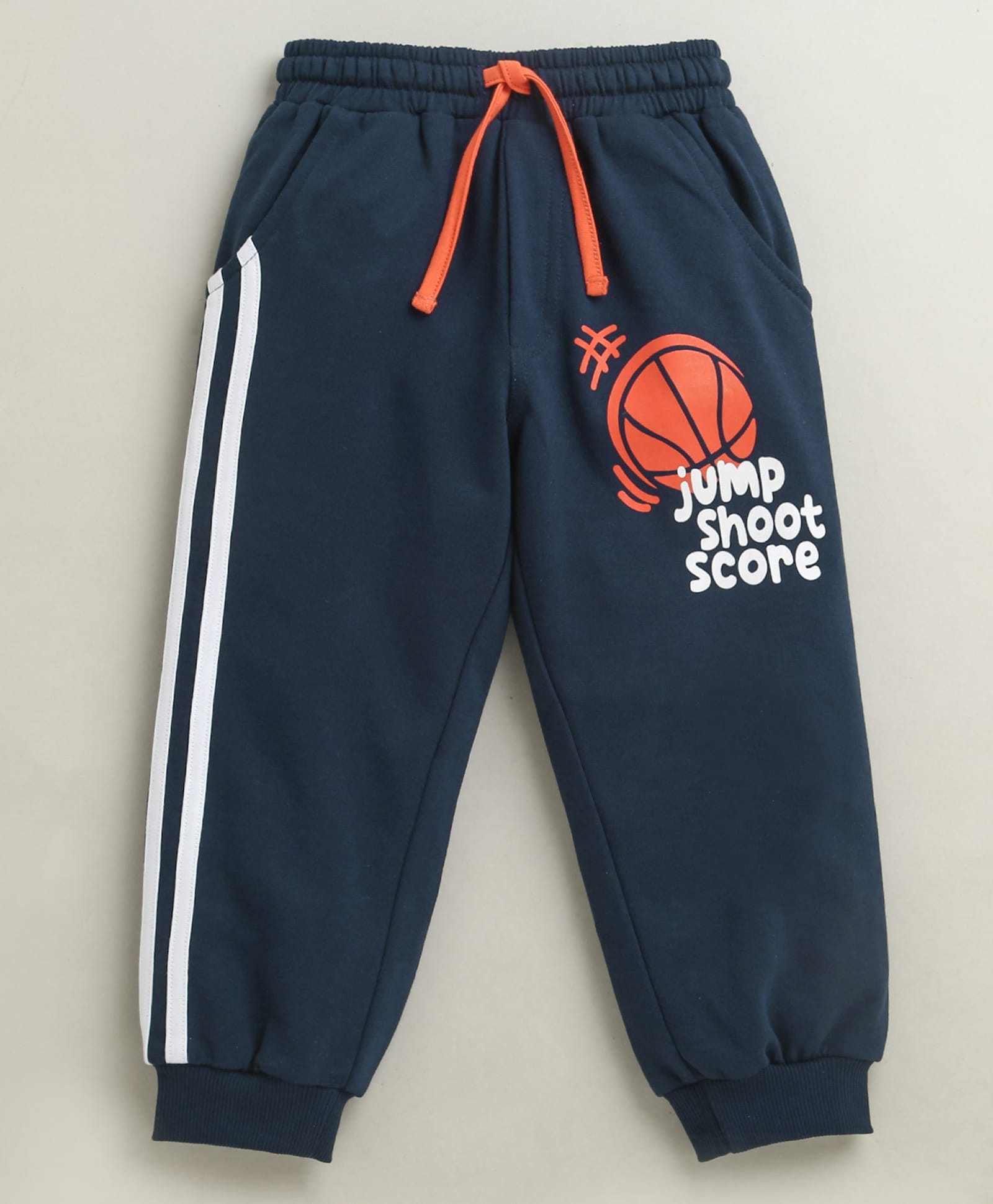 BUMZEE Cotton Knit Jump Shoot Score Text Printed Side Tape Detailed Lounge Pant - Navy Blue-picture-13