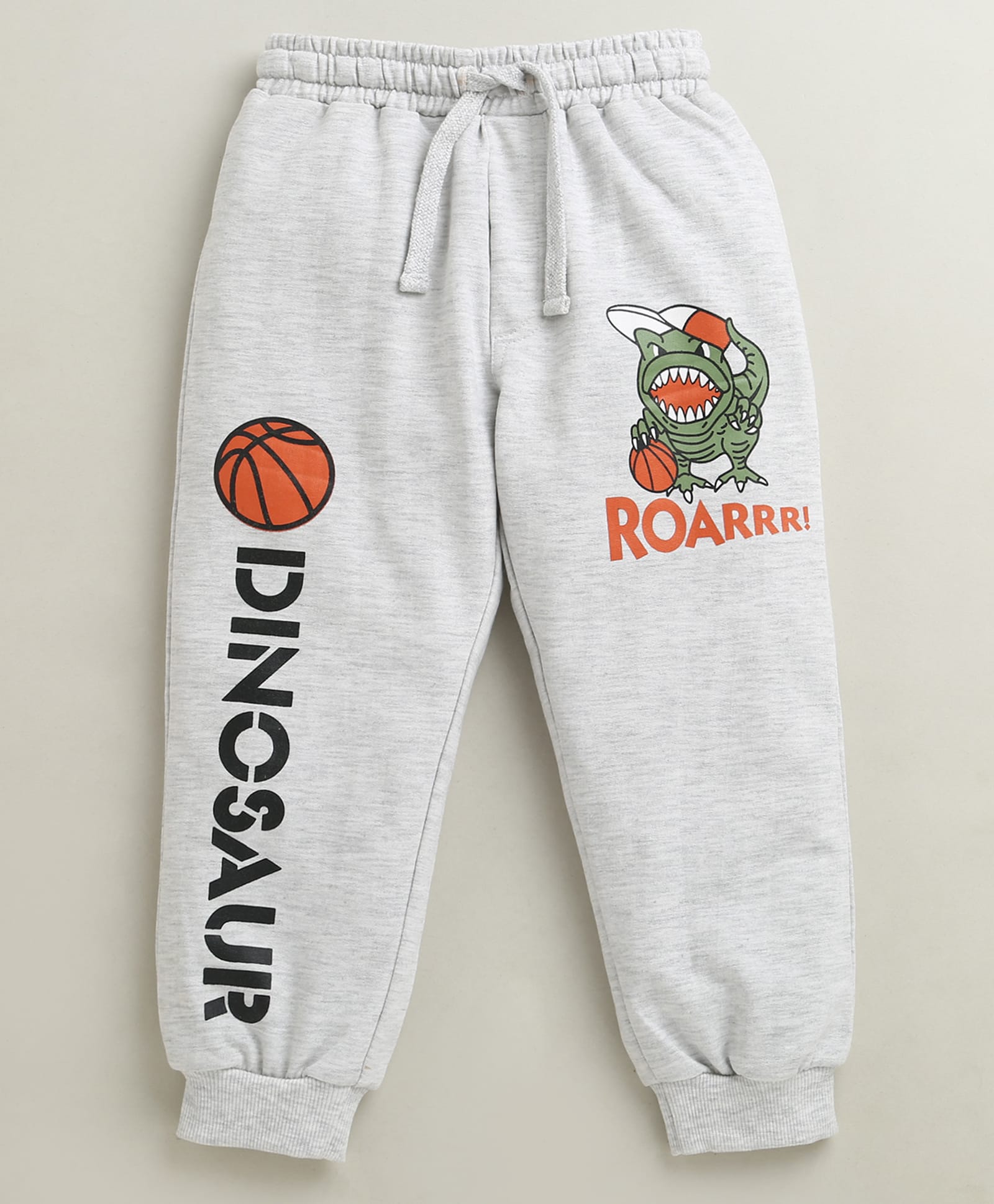 BUMZEE Cotton Knit Dinosaur Text Printed Lounge Pant - Grey Melange-picture-22