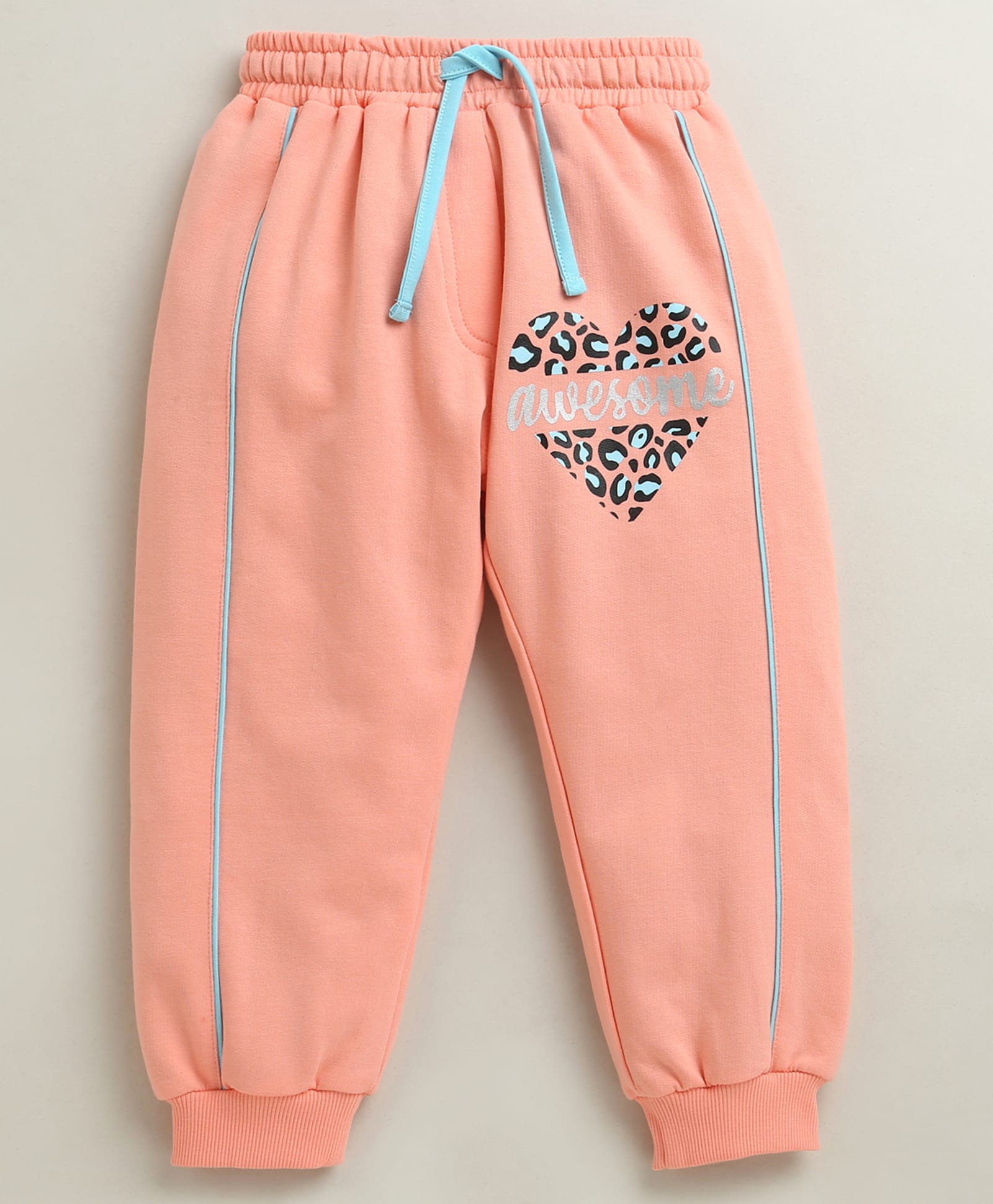 BUMZEE Cotton Knit Awesome Text Heart Printed Lounge Pant - Peach-image-6
