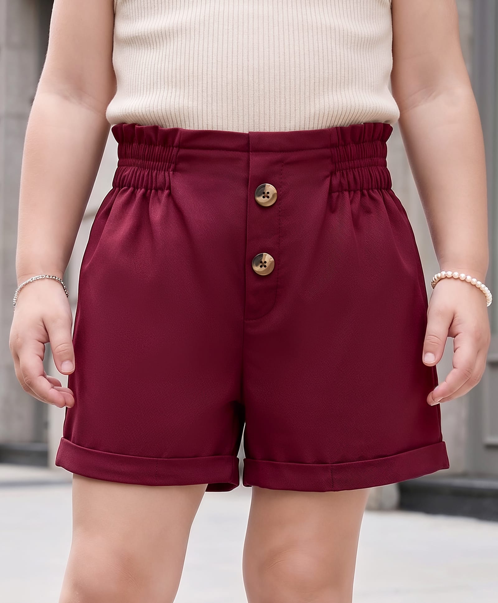 kookie kids india Kookie Kids Cotton Lycra Woven Solid Colour Shorts - Wine-picture-37