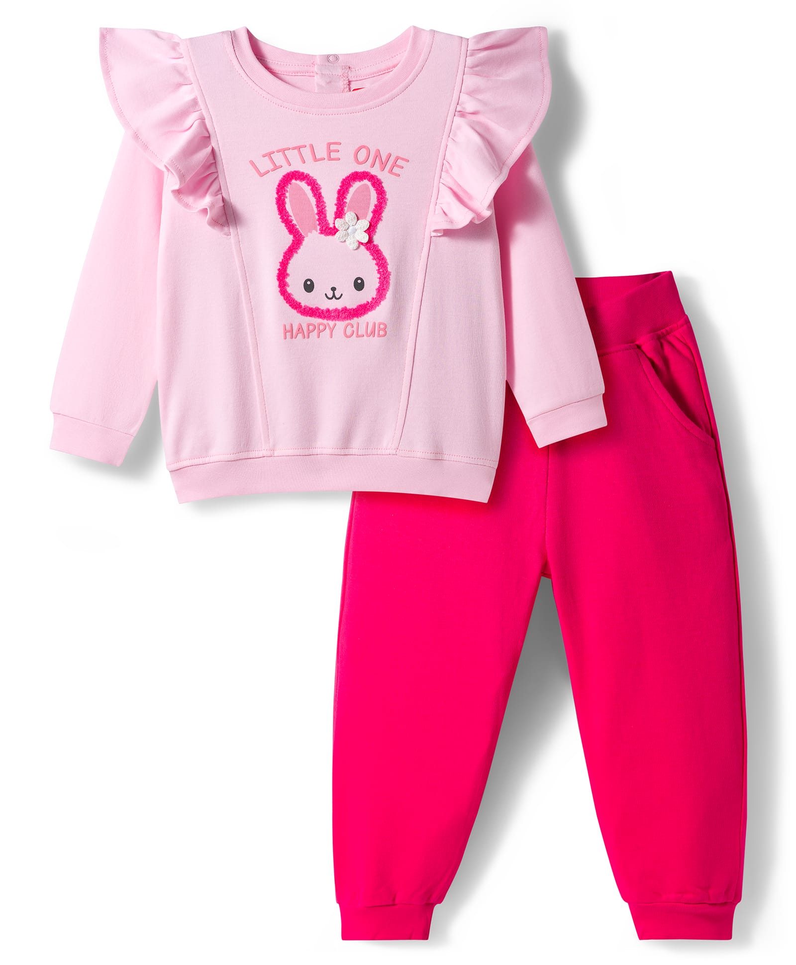 Babyhug Interlock Knit Full Sleeves Top & Lounge Pant Set with Bunny Print - Pink-picture-14
