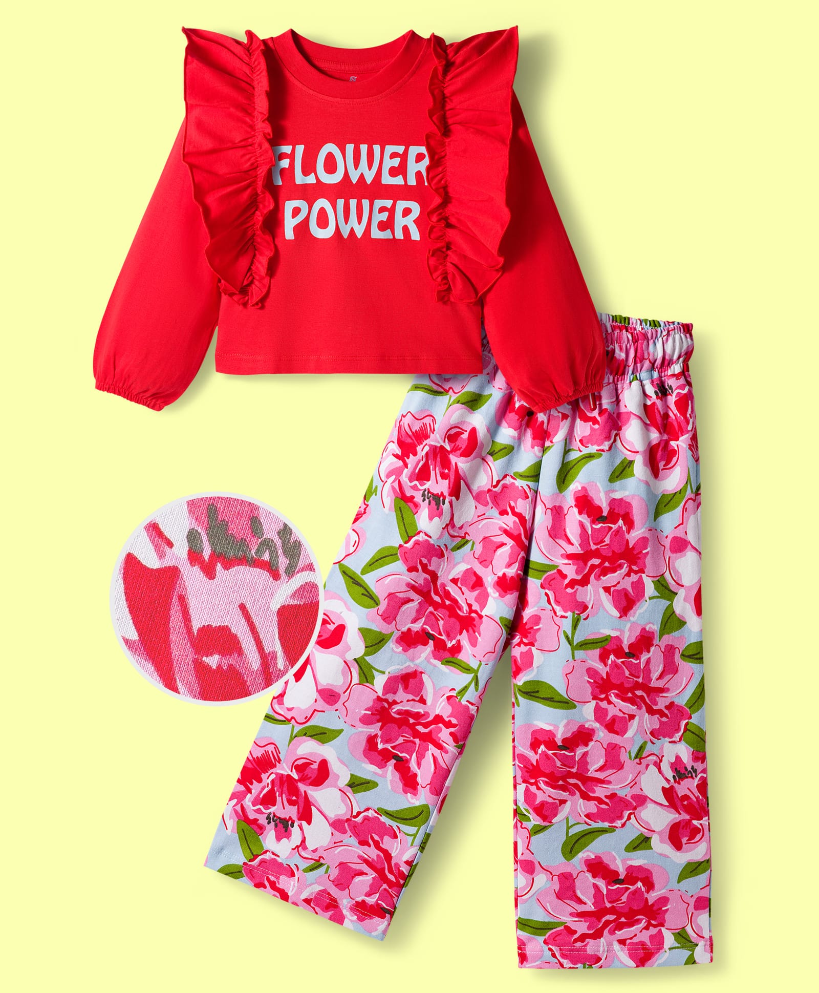 OLLINGTON ST. Cotton Full Sleeves Top & Printed Culottes Set - Red & Multicolor-picture-28