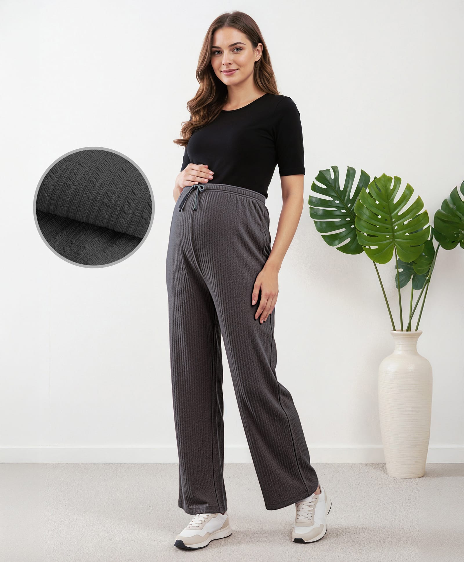 Bella Mama Full Length High Coverage Maternity Rib Knit Solid Coloured Pant - Grey-picture-21