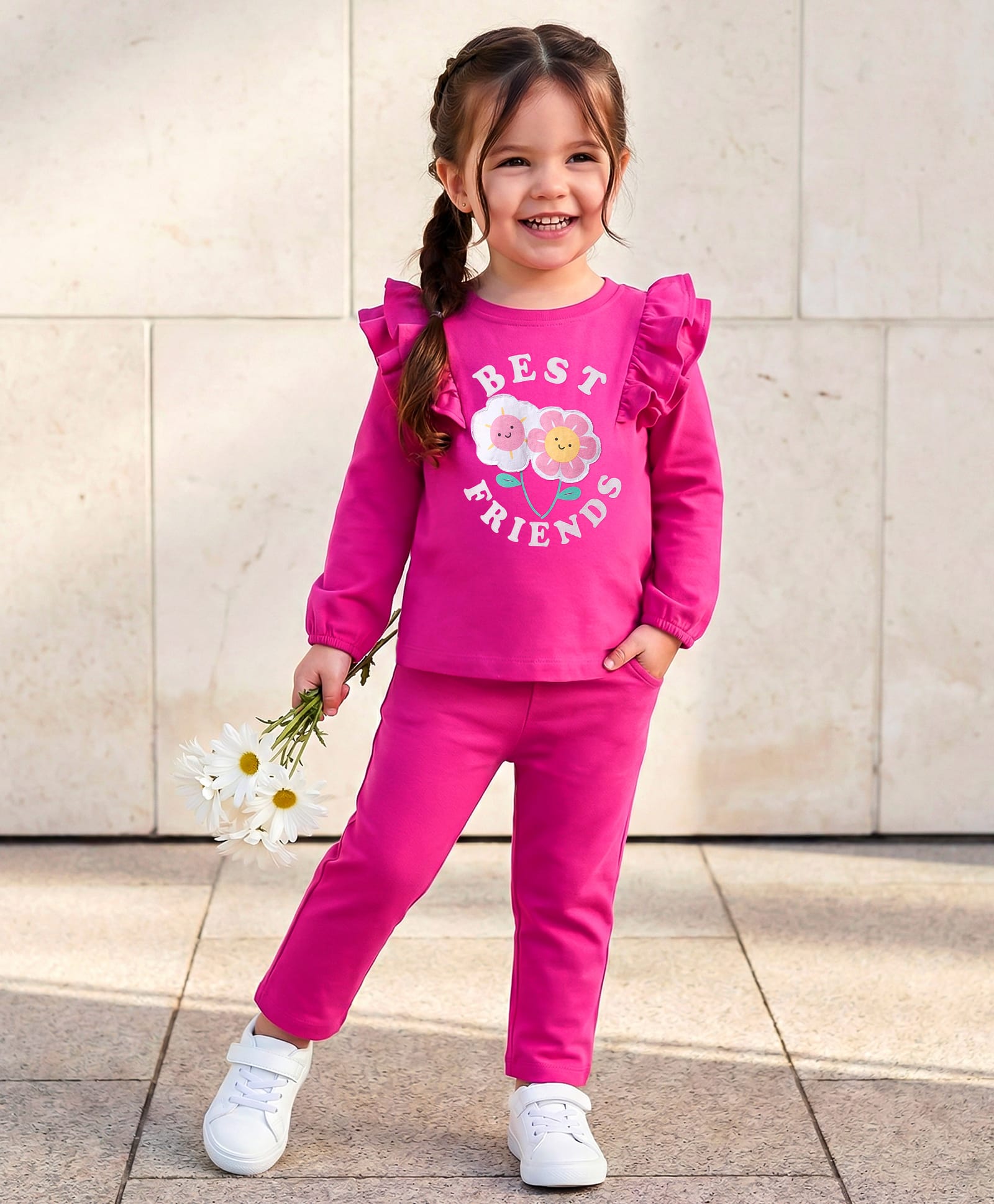 Babyhug Interlock Knit Full Sleeves Text Printed Top & Legging Set - Purple-image-43