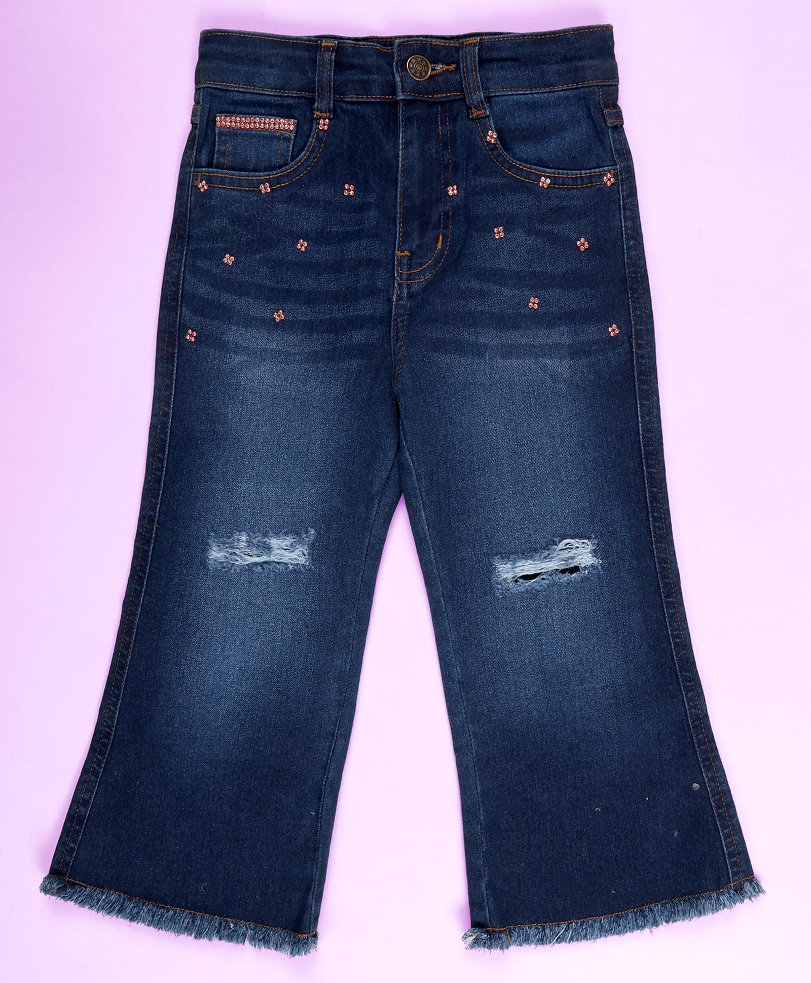 Kiddopanti Denim Stones Embellished Distress Jeans - Dark Blue-picture-13