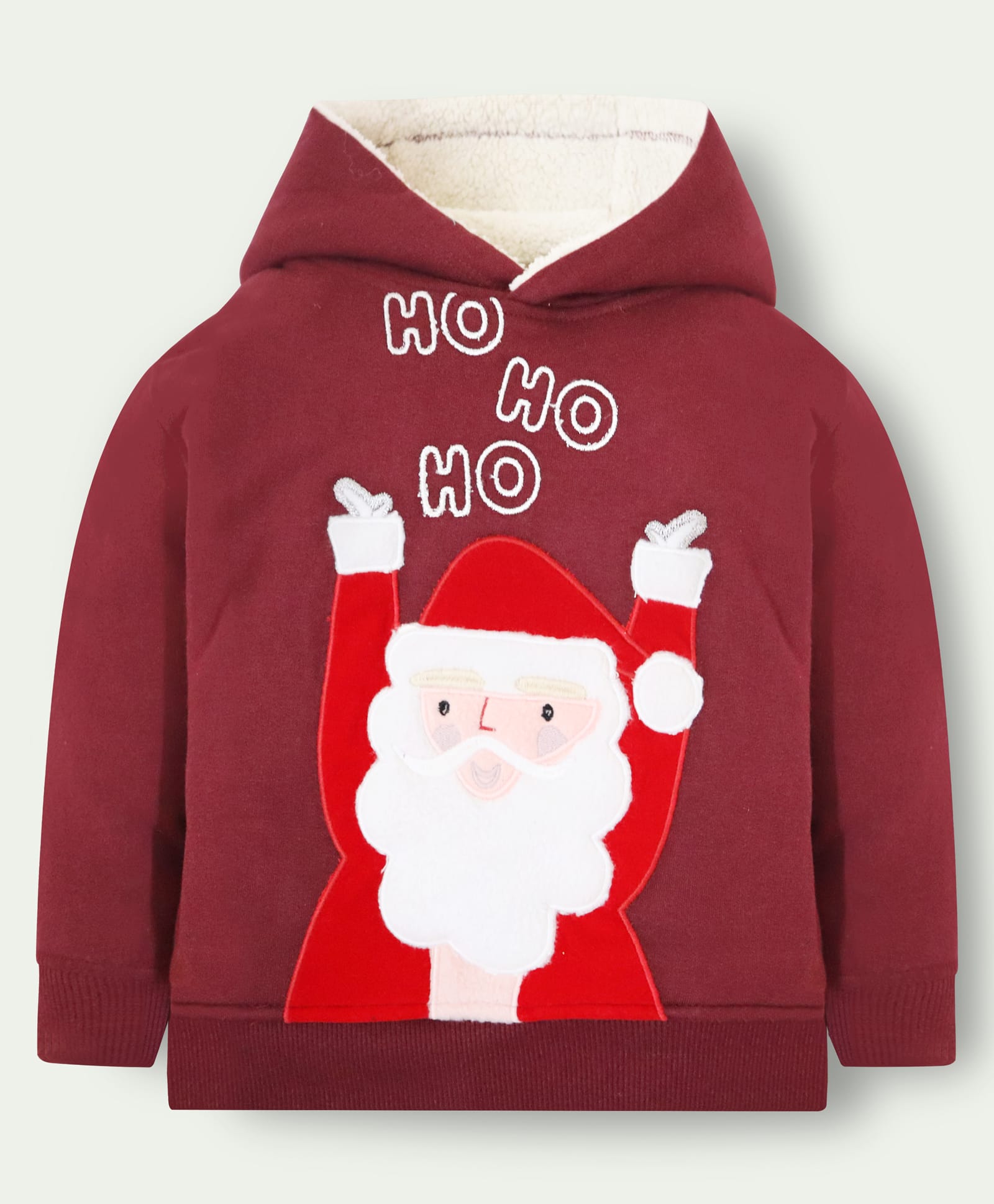 Cherry Crumble By Nitt Hyman Knit Christmas Theme Full Sleeves Santa Claus Embroidered Light Winter Hooded Sweatshirt - Wine-picture-33