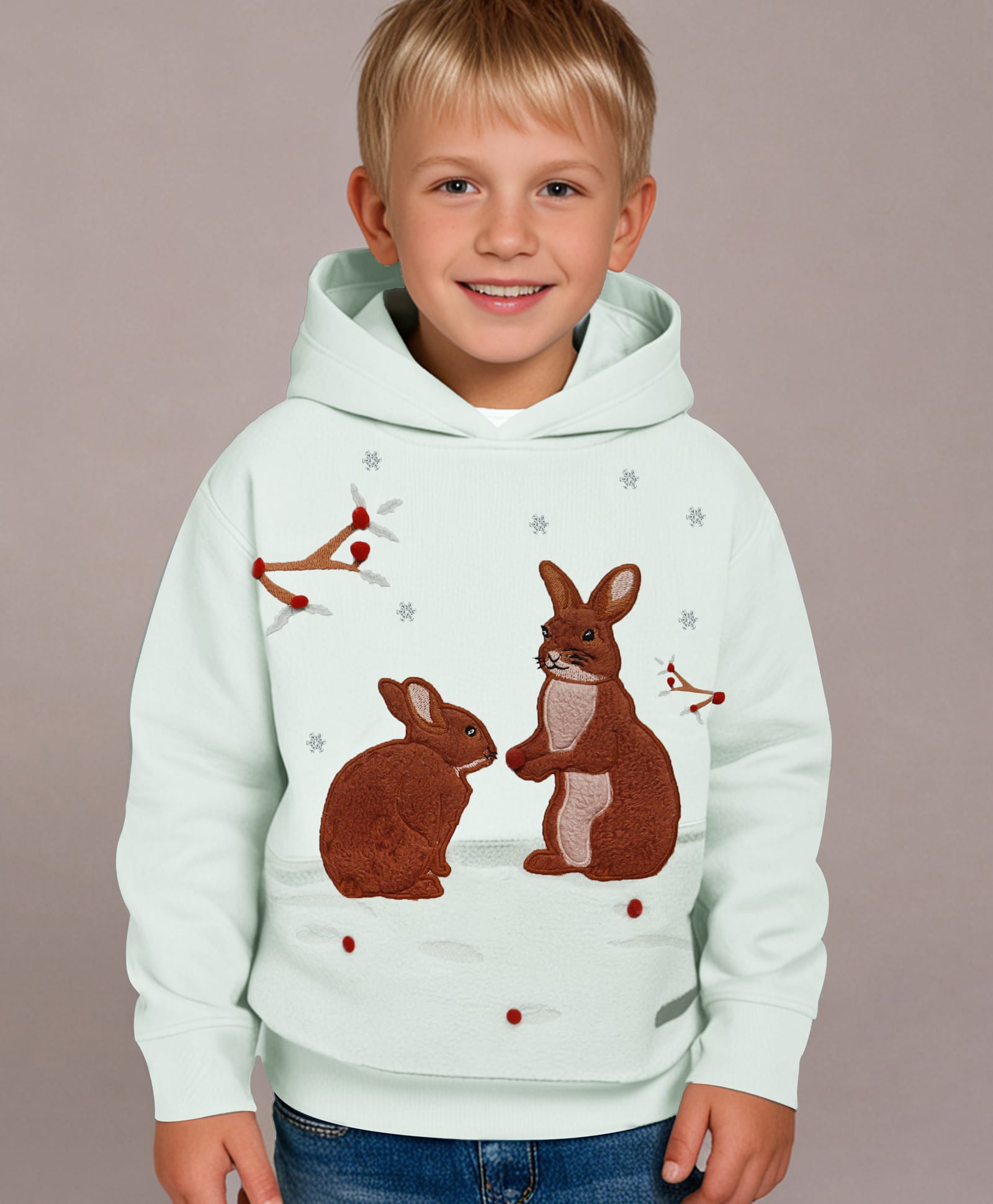 Cherry Crumble By Nitt Hyman Knit Full Sleeves Rabbit Embroidered Light Winter Hooded Sweatshirt - Mint-picture-23