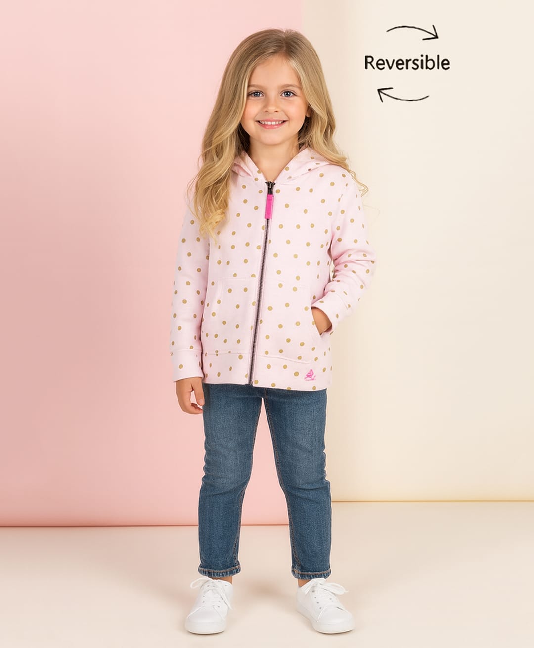 Cherry Crumble By Nitt Hyman Blended Knit Full Sleeves Glitter Polka Dots Printed Light Winter Reversible Hooded Sweatjacket - Pink-picture-40