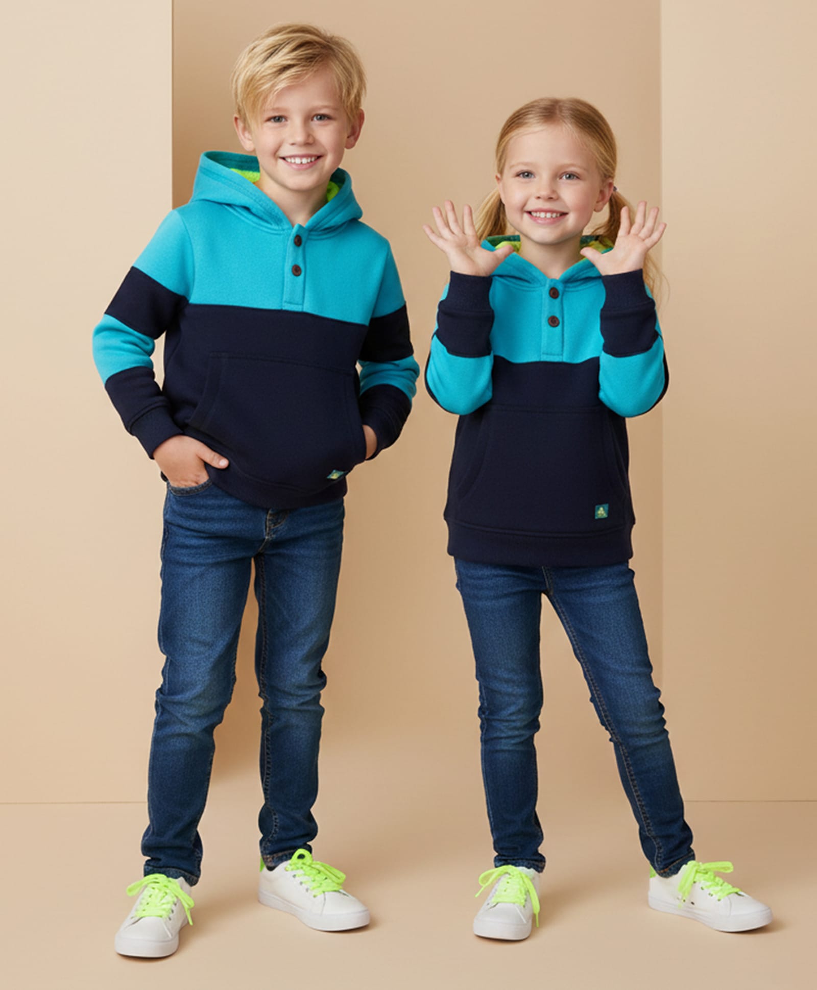 Cherry Crumble By Nitt Hyman Blended Knit Full Sleeves Colour Blocked Light Winter Hooded Sweatshirt - Blue-picture-35