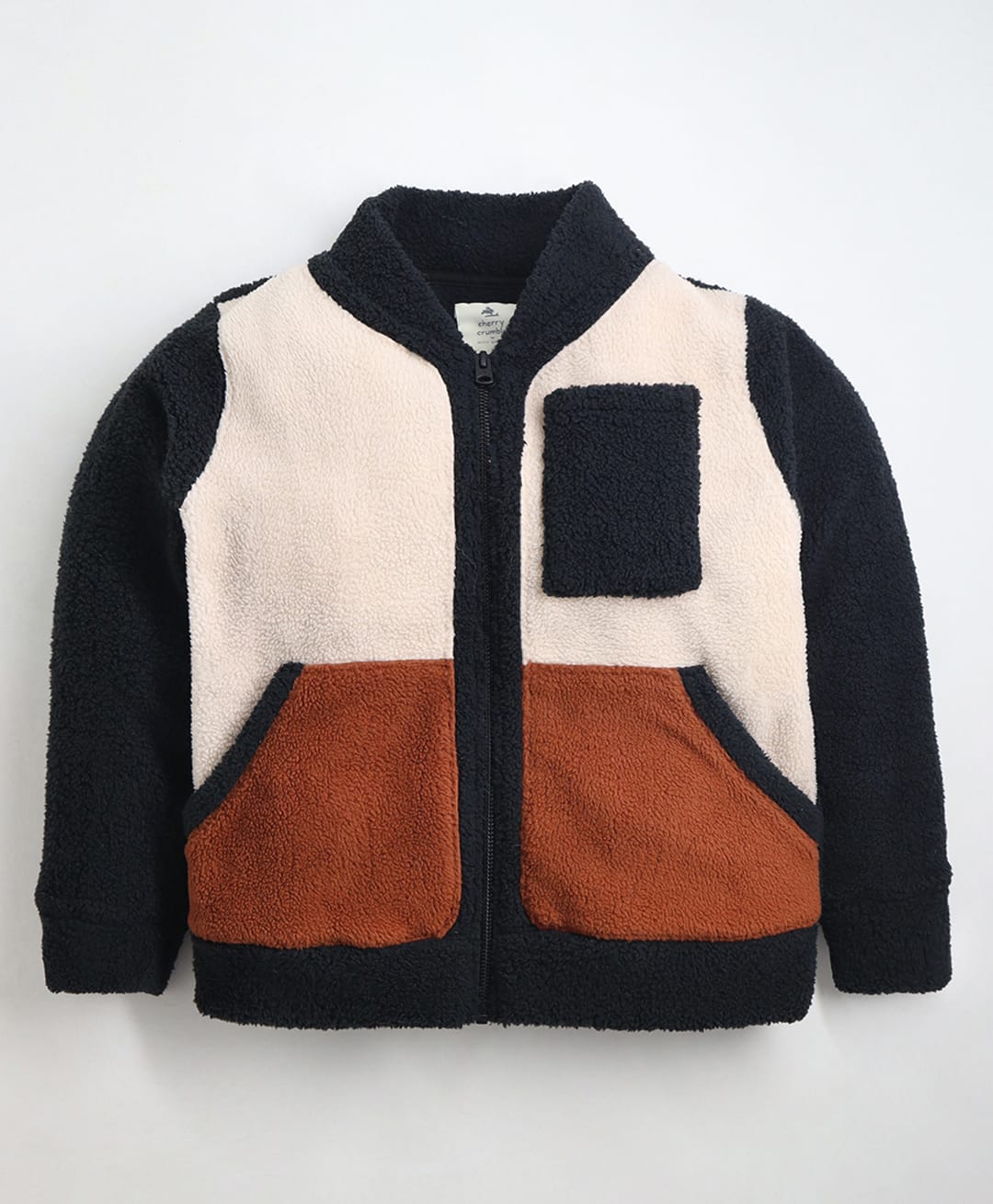 Cherry Crumble By Nitt Hyman Fleece Knit Full Sleeves Colour Blocked Fur Detailed Light Winter Sweatshirt - Multi Colour-picture-25
