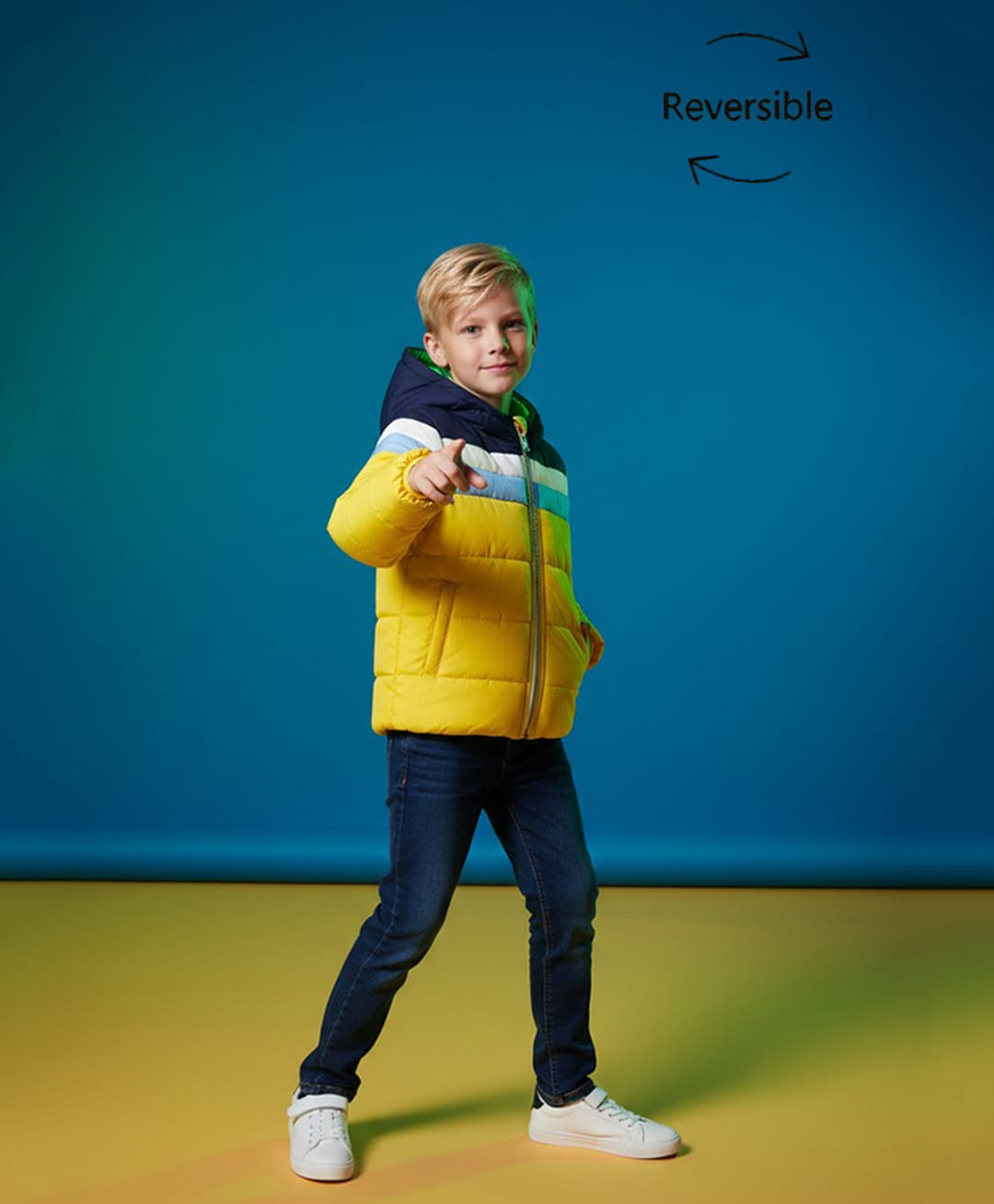 Cherry Crumble By Nitt Hyman Woven Full Sleeves Colour Blocked Light Winter Reversible Hooded Jacket - Multi Colour-image-47
