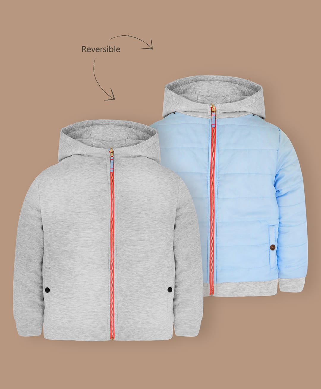 Cherry Crumble By Nitt Hyman Knit Full Sleeves Solid Light Winter Reversible Hooded Jacket - Grey-image-20