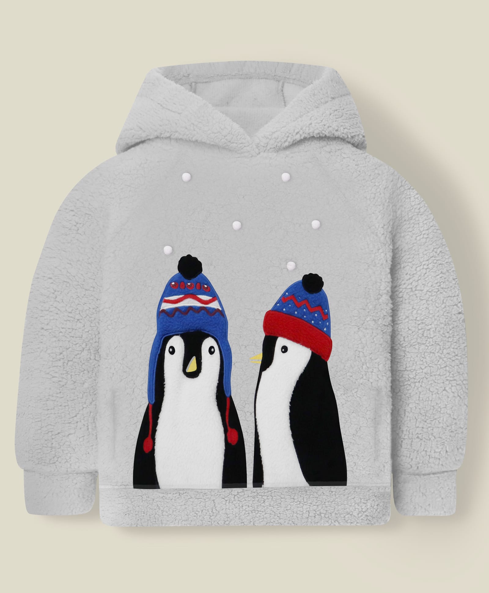 Cherry Crumble By Nitt Hyman Knit Full Sleeves Penguin Patch Detailed Light Winter Hooded Sweatshirt - Grey-image-33