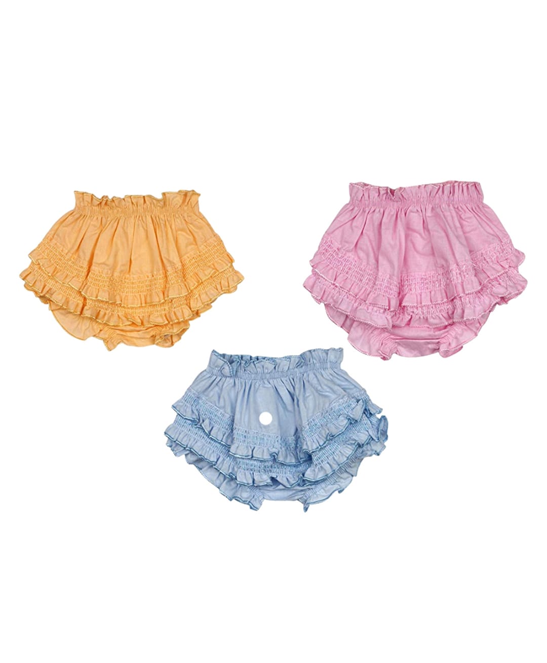Superminis Cotton Knit Pack Of 3 Solid Frill Detailed Panties - Yellow Pink & Sky Blue-image-17