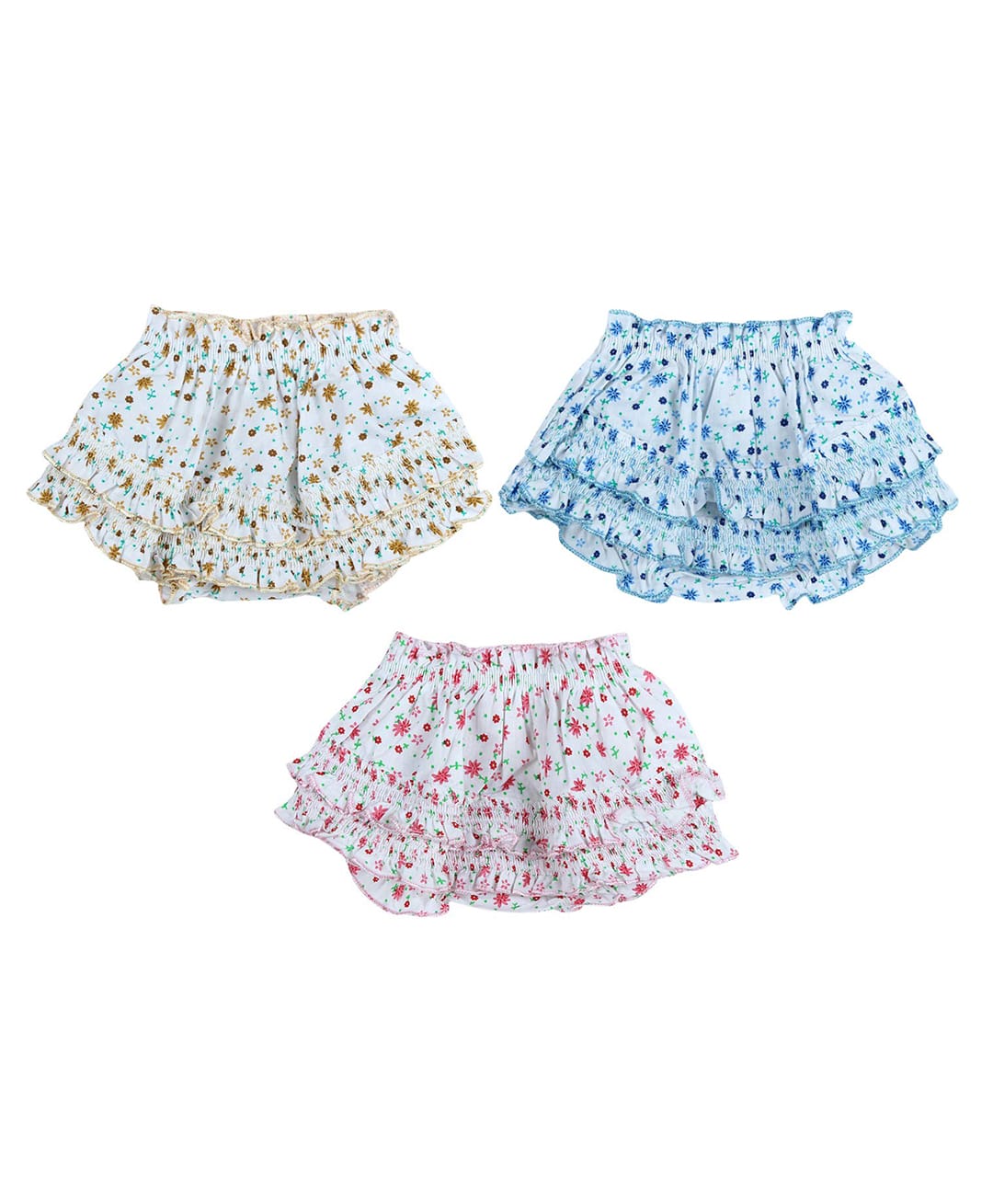 Superminis Cotton Knit Pack Of 3 Floral Printed Frill Detailed Panties - Pink Lemon & Sky Blue-picture-5