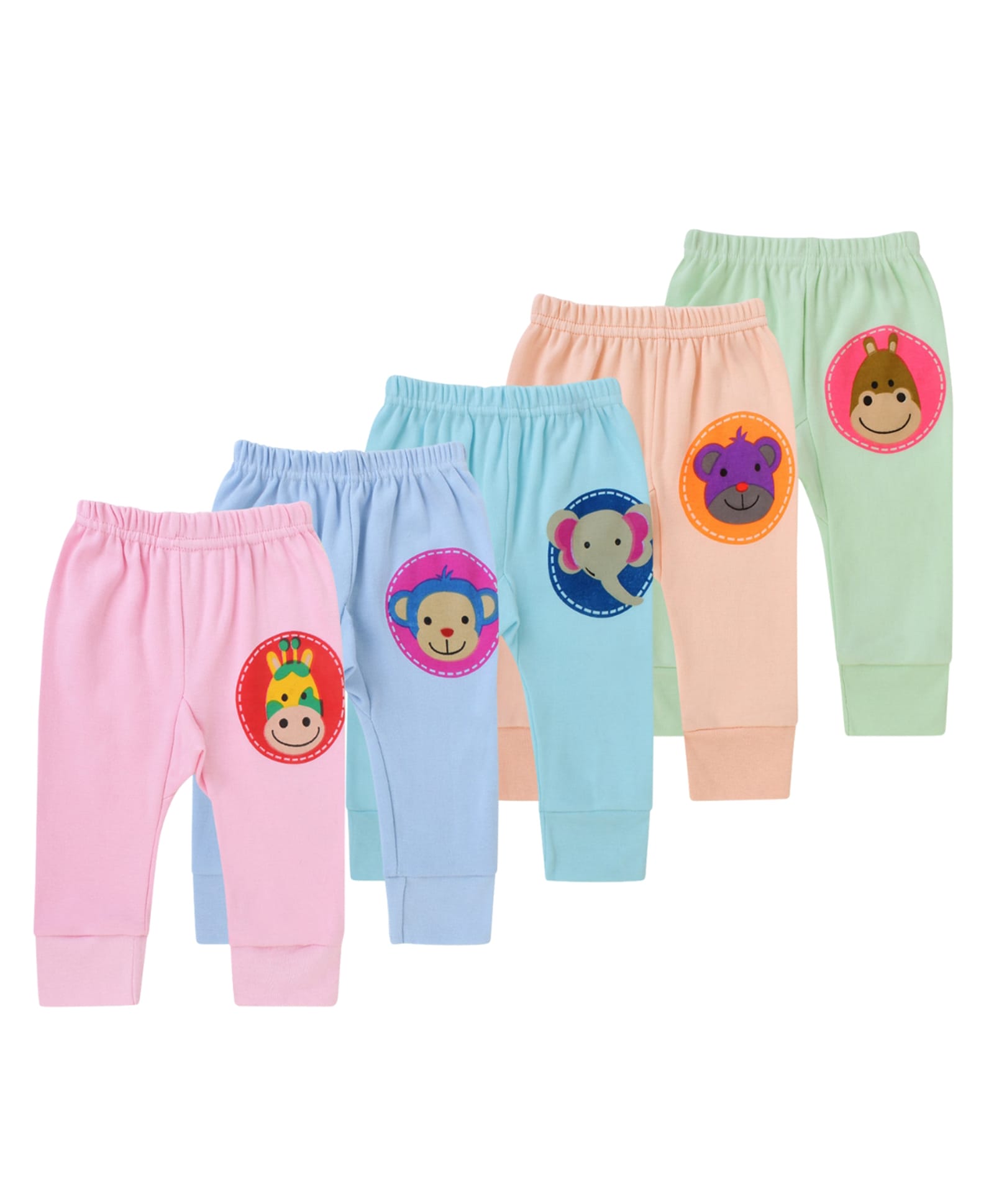Superminis Cotton Blend Knit Pack Of 5 Animal Printed Pajama Set - Baby Pink Blue Sky Blue Pink & Sea Green-picture-30