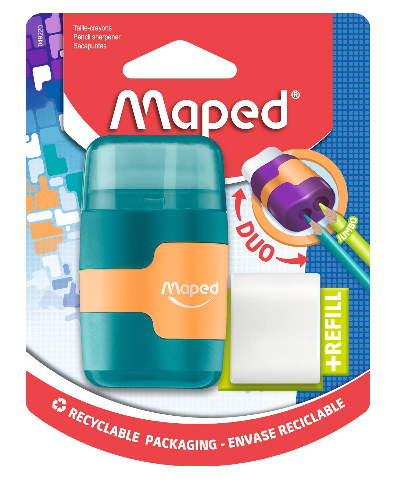 Maped Connect 2 in 1 Sharpener & Eraser in Assorted Color - Purple Green & Blue-picture-23