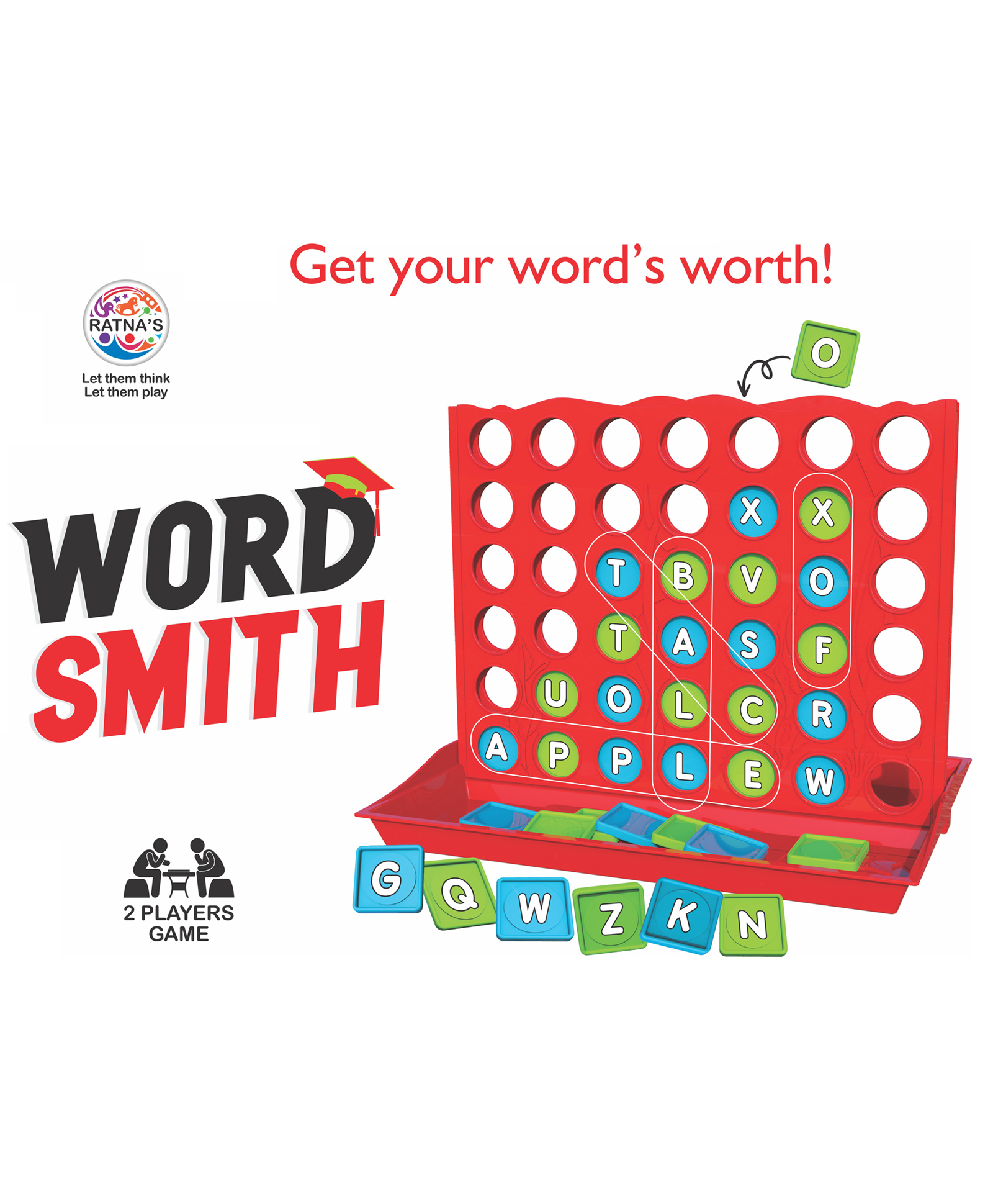 Ratnas Word Puzzle Board Game for 2 Players - Multicolor