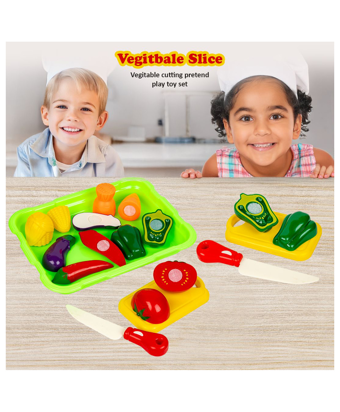 Ratnas Play Foods Dora The Explorer Theme Vegetables Slice with Child Safe Knife 1 Tray 1 Chopping Board & 6 Vegetables - Multicolor-picture-20