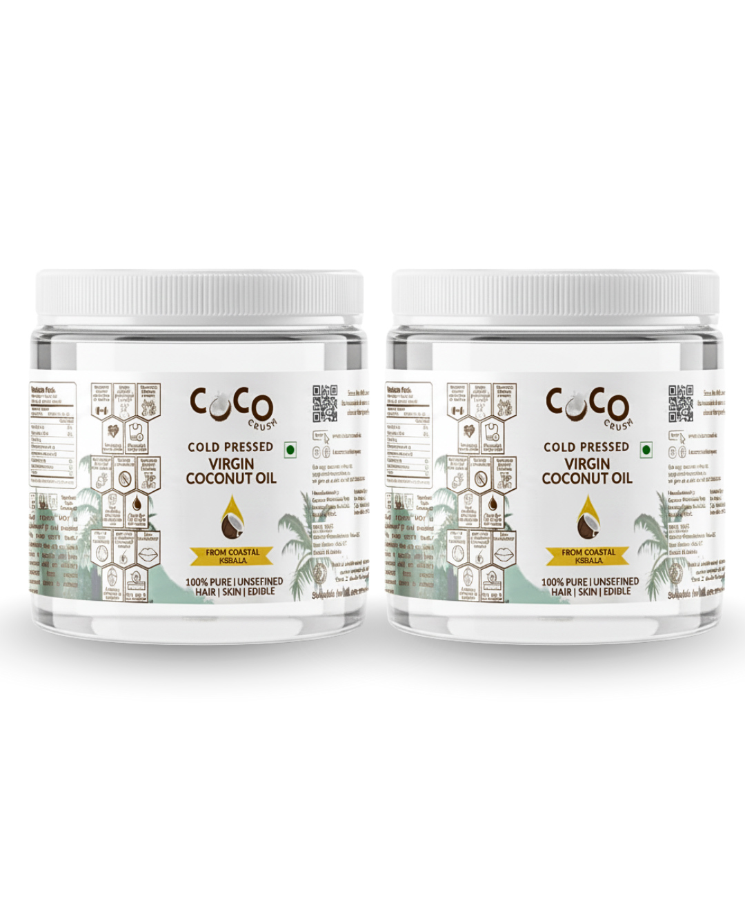 Coco Crush Cold Pressed Coconut Oil - Pure & Organic Hair, Body, & Baby Massage Oil (Pet Jar) - (2x500ml) (1000 ml)-image-6