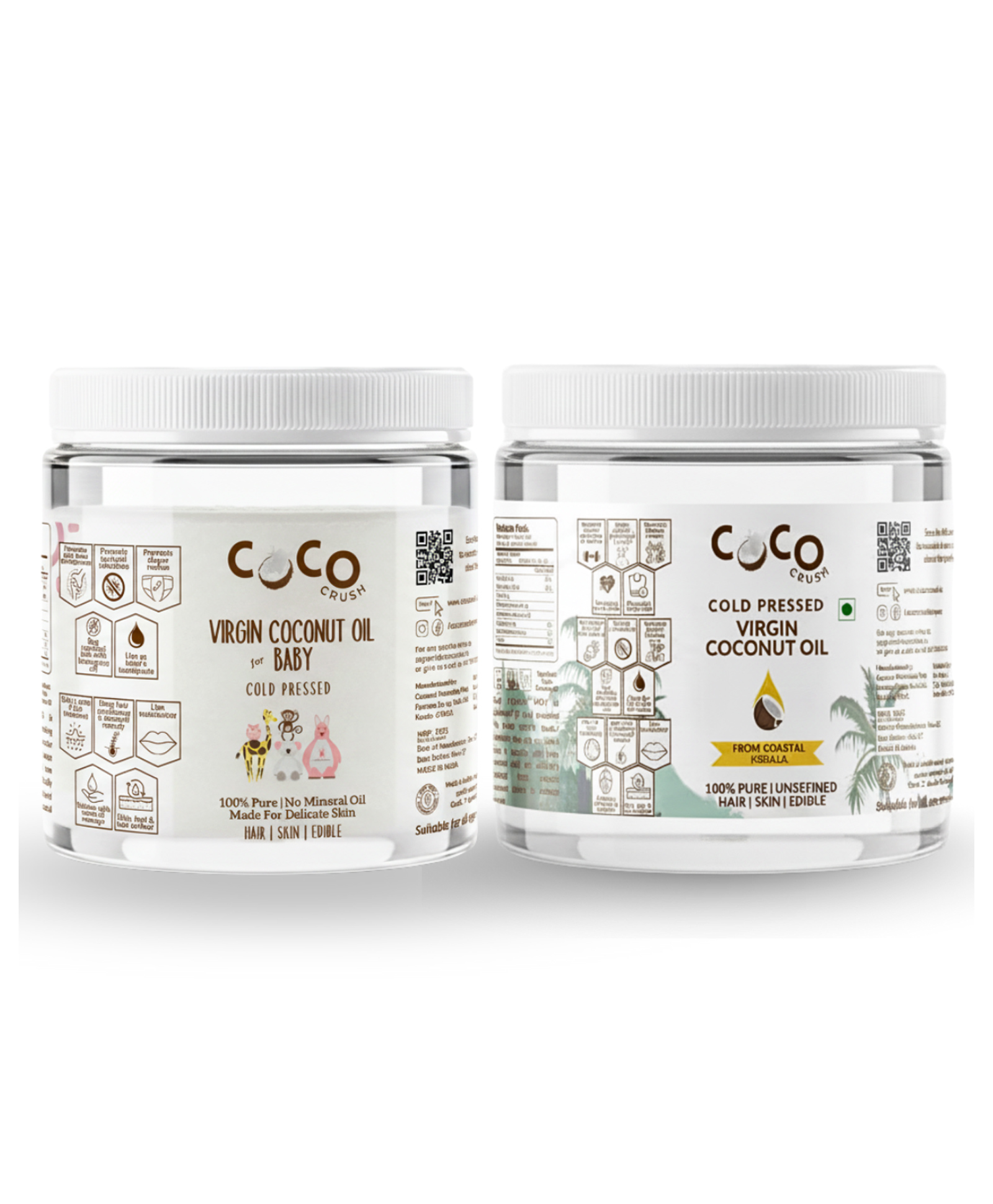 Coco Crush Cold Pressed Baby Coconut Oil & Virgin Coconut Oil (Pet Jar) Combo - Pure Hair, Face & Body Massage Oils (2x500ml) (1000 ml)-picture-10