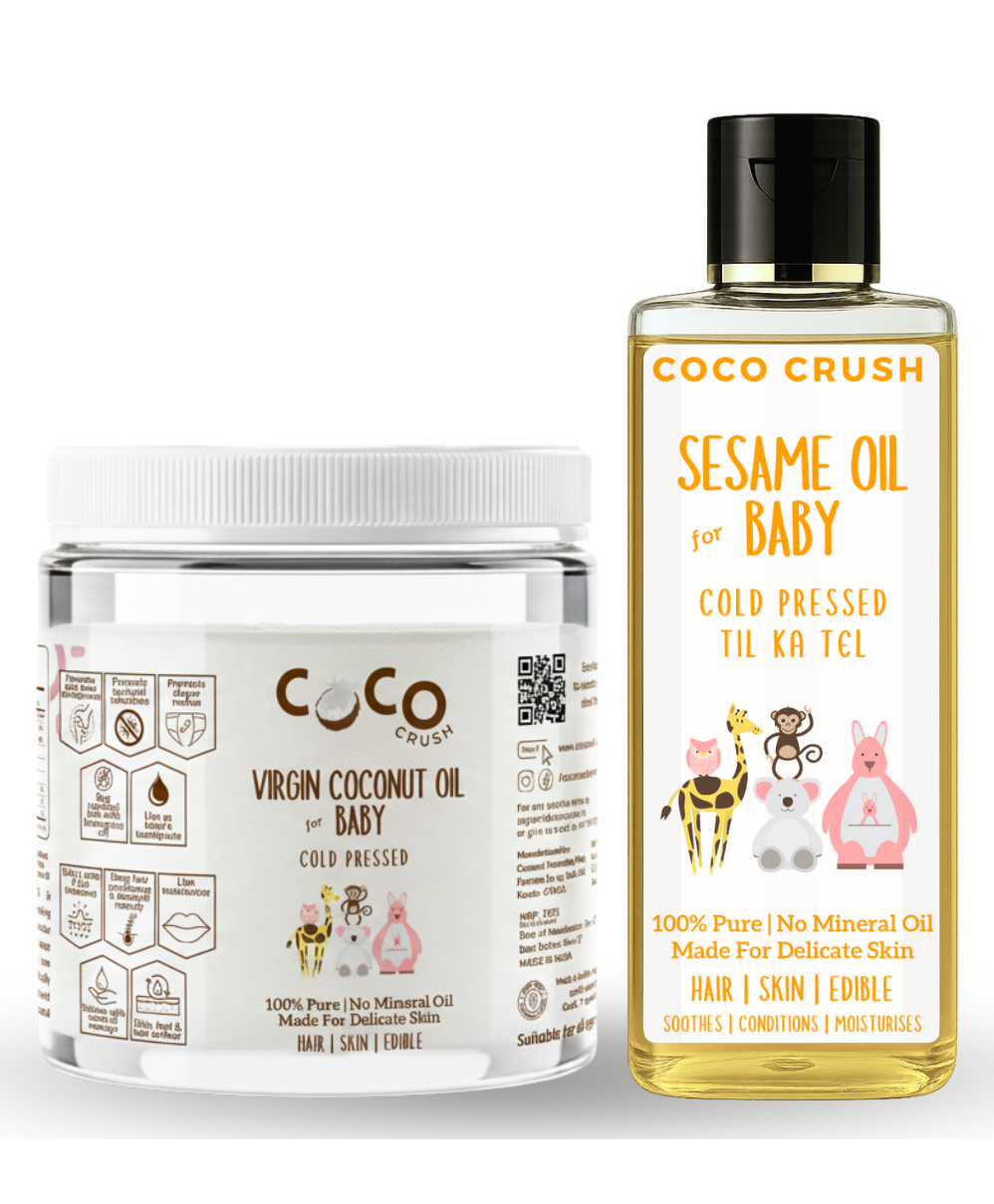 Coco Crush Cold Pressed Baby Sesame Oil, 50ml & Baby Virgin Coconut Oil, 200ml - Pure & Organic Hair & Body Massage Oils - 250ml-image-44