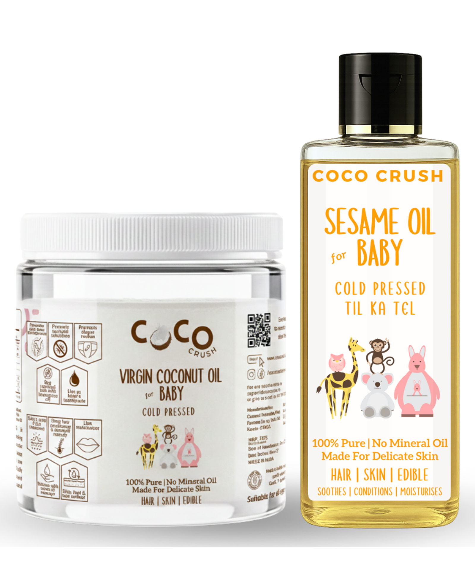 Coco Crush Cold Pressed Baby Sesame Oil, 200ml & Baby Virgin Coconut Oil, 200ml - Pure & Organic Hair & Body Massage Oils - 400ml-image-49