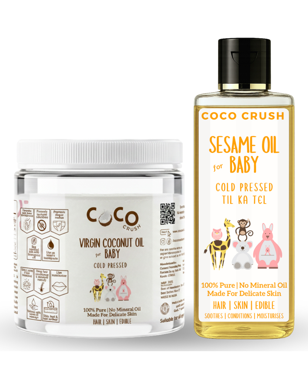 Coco Crush Cold Pressed Baby Sesame Oil, 50ml & Baby Virgin Coconut Oil, 500ml - Pure & Organic Hair & Body Massage Oils - 550ml-image-35