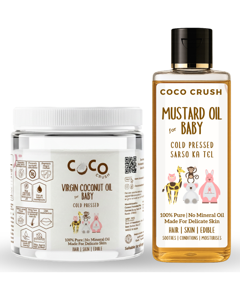Coco Crush Cold Pressed Baby Mustard Oil, 50ml & Virgin Coconut Oil (Pet Jar), 200ml - Pure & Organic Hair & Body Massage Oils - (250ml)-image-42