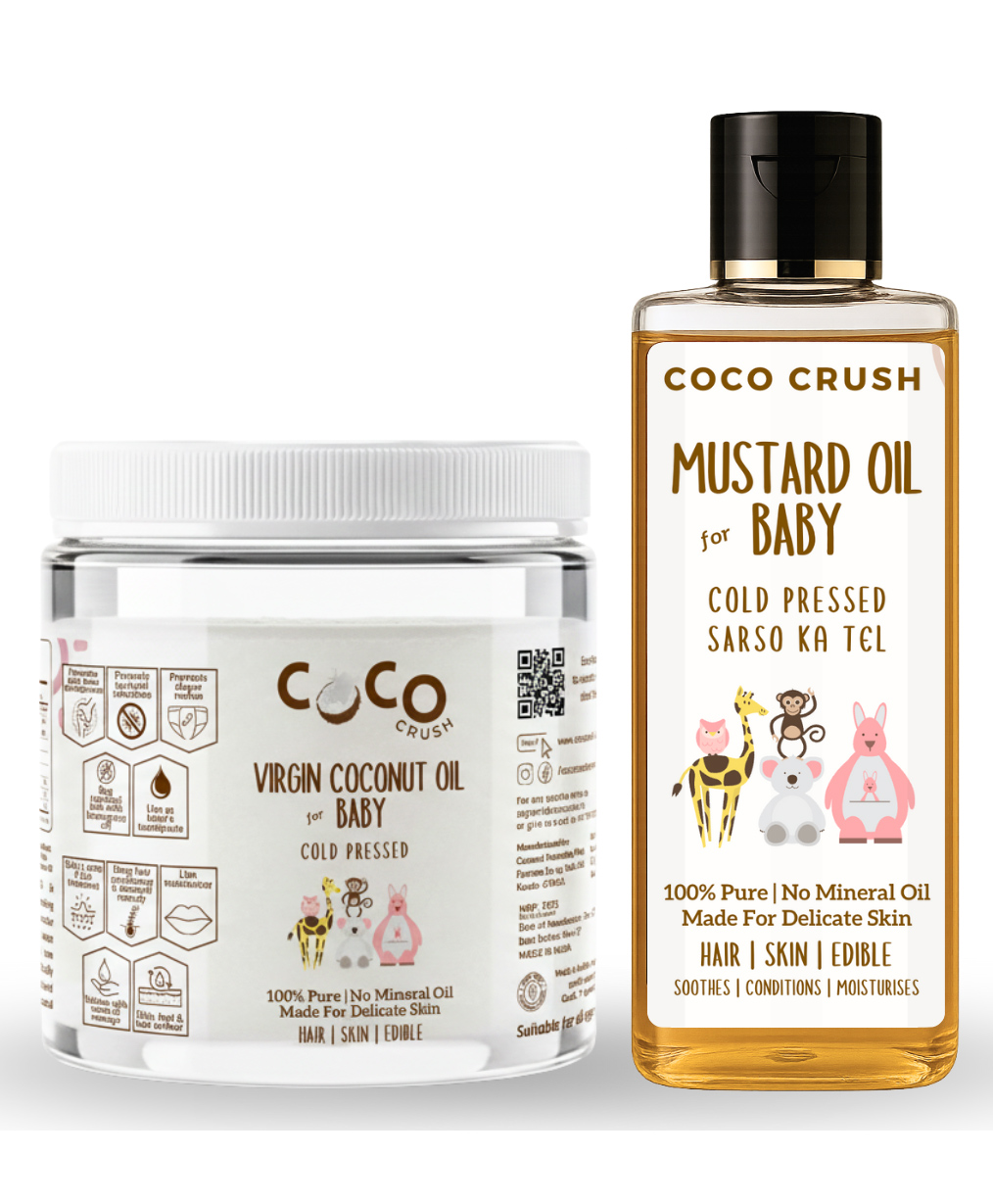 Coco Crush Cold Pressed Baby Mustard Oil, 200 ml & Virgin Coconut Oil (Pet Jar), 200ml - Pure & Organic Hair & Body Massage Oils - (400ml)-image-26