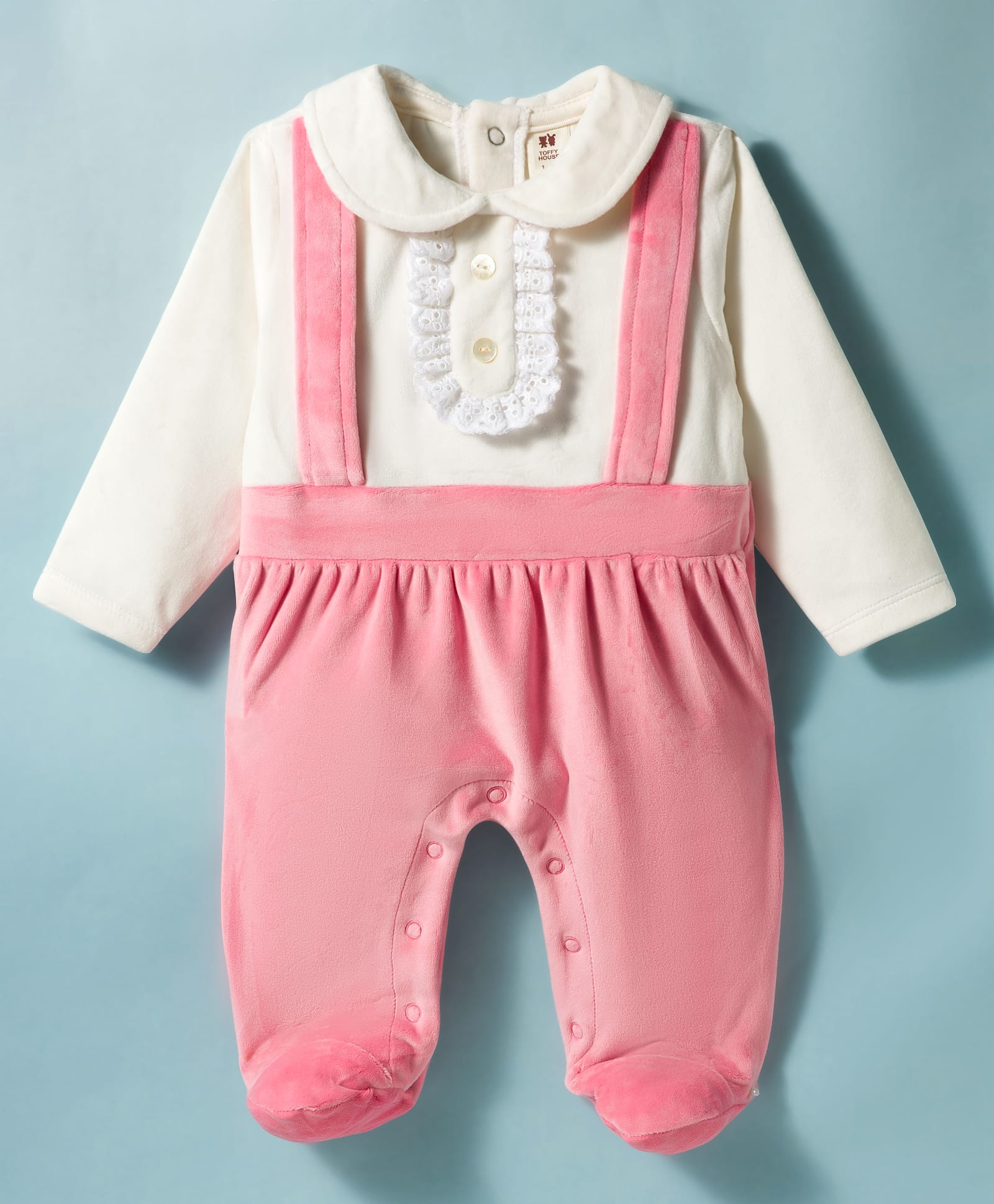 ToffyHouse Knitted Full Sleeves Footed Sleep Suit with Lace Detailing - Dark Peach-image-36