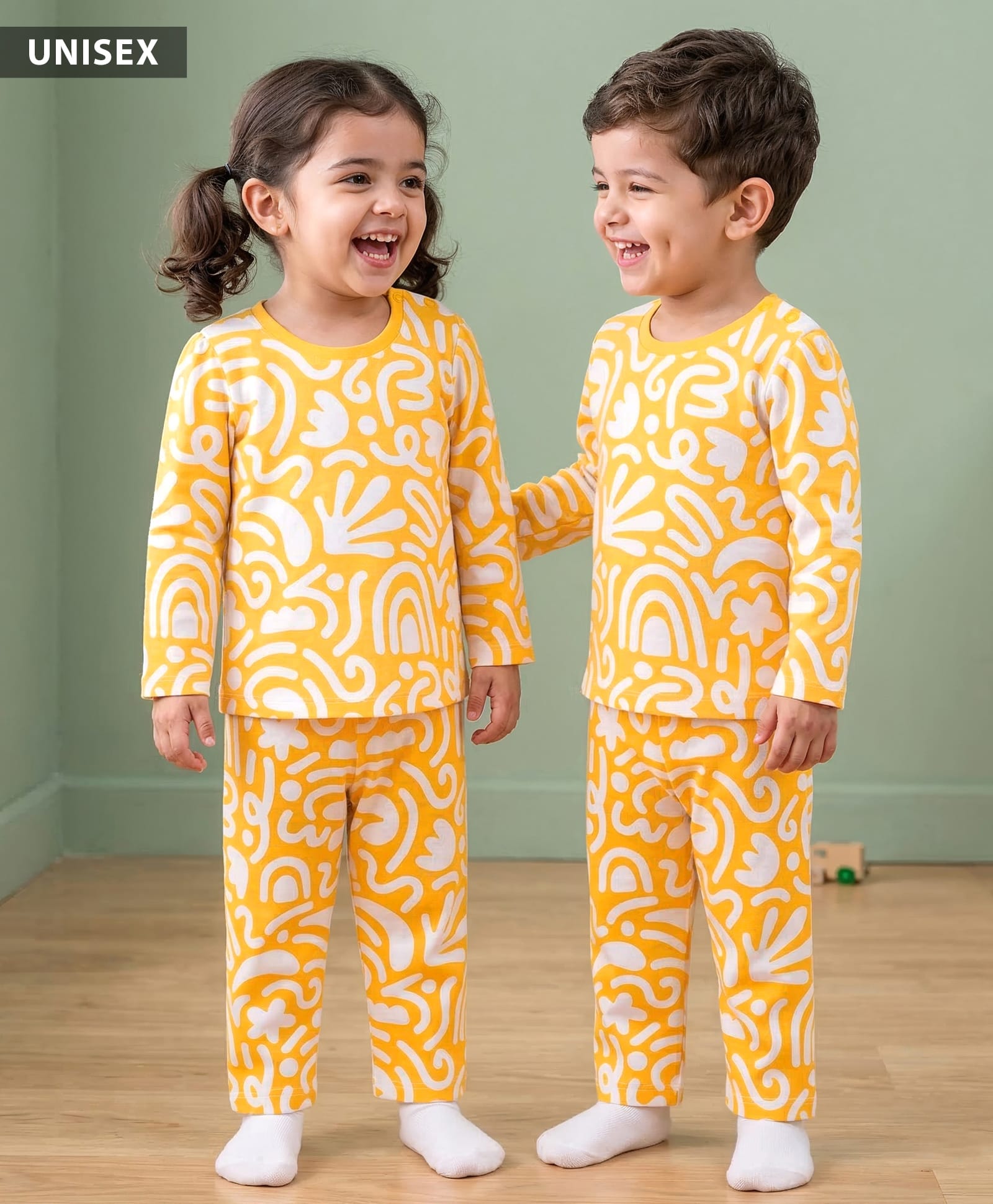 Babyhug Cotton Knit Full Sleeves Printed Co-ord Night Suit - Orange-image-9