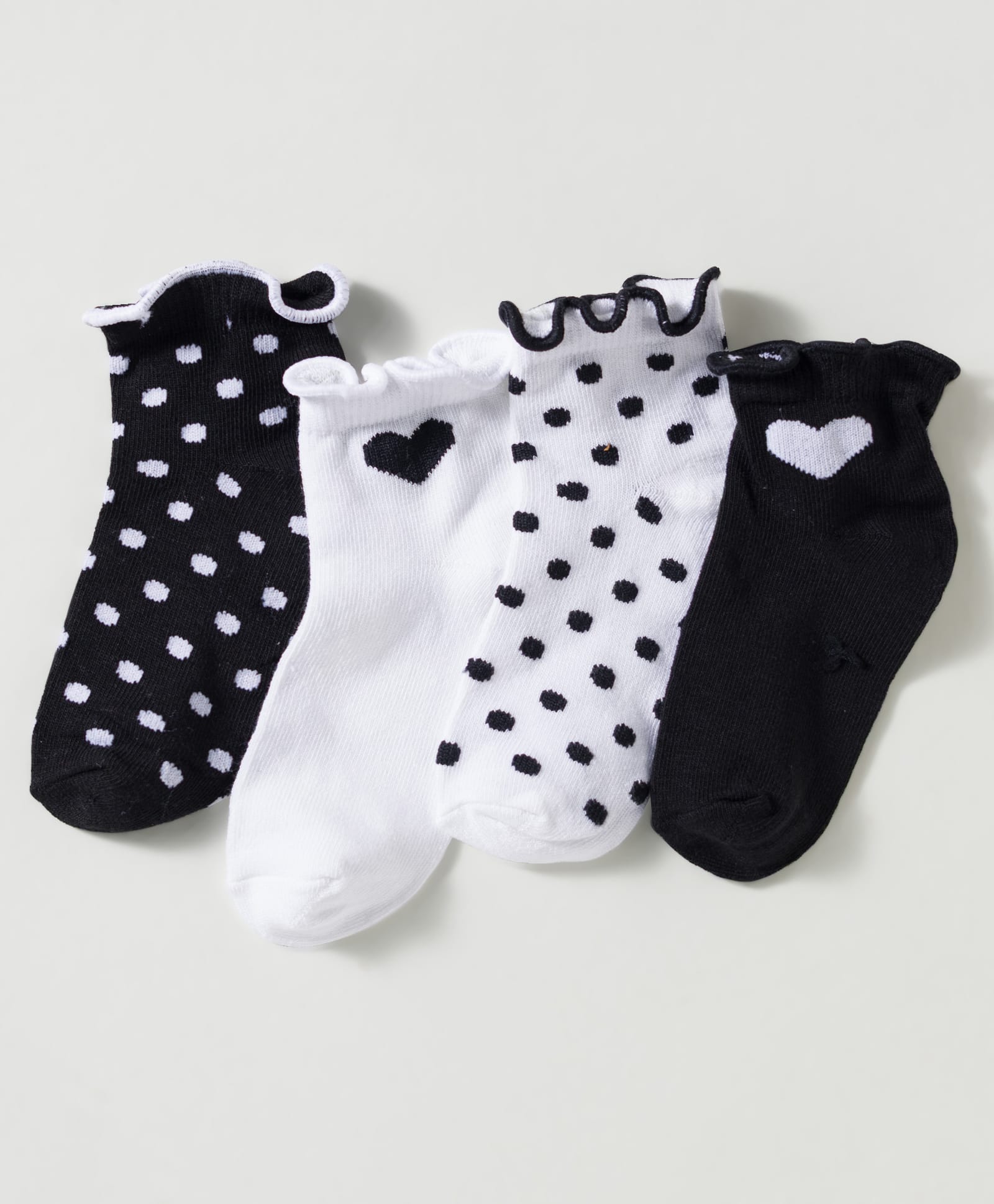 Honeyhap Premium Cotton Knit Ankle Length Socks with Polka Dot & Heart Design Pack of 4 - White & Black-picture-15