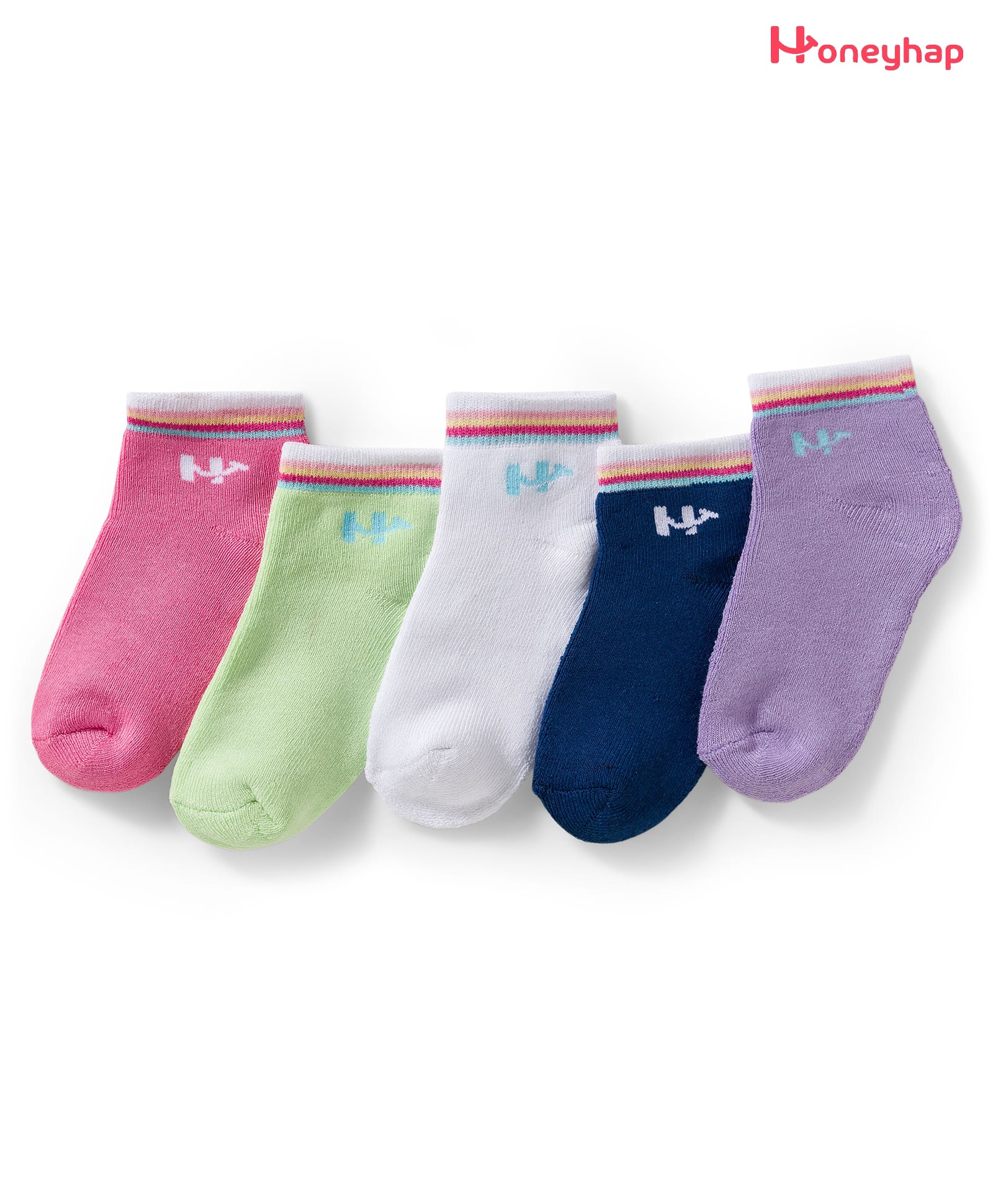 Honeyhap Premium Cotton Bamboo Spandex Ankle Length Socks With Bio Finish Pack Of 5 - Fushia Pink Lavender Navy Blue Green & White-picture-34
