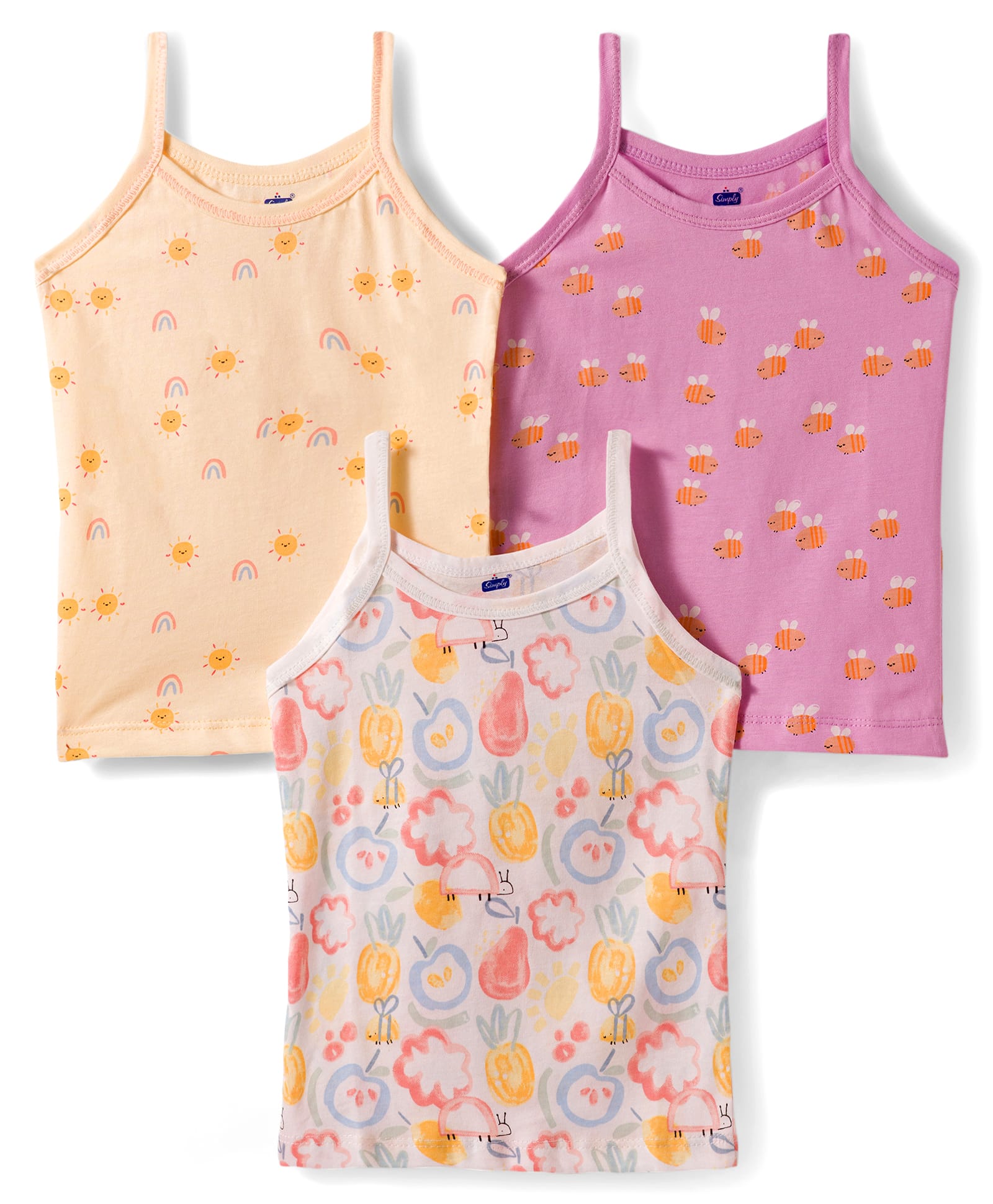 Simply Sinker Knit Sleeveless Slips With Floral Print Pack Of 3 - Pink Peach & White-picture-34
