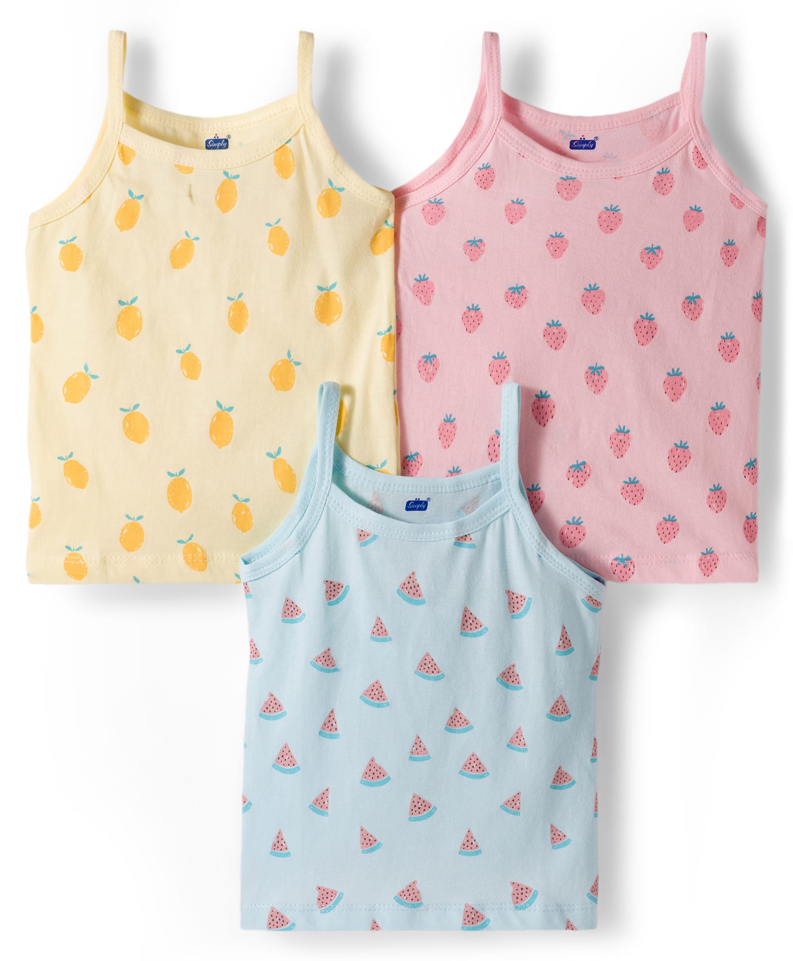 Simply Sinker Knit Sleeveless Fruits Printed Slips Pack Of 3 - Light Yellow Aqua Blue & Baby Pink-picture-11