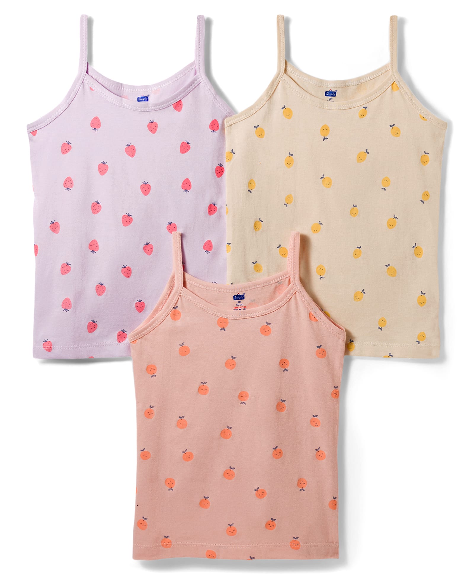 Simply Sinker Knit Sleeveless Slips With Floral Print Pack Of 3 - Peach Beige & Lilac-image-23