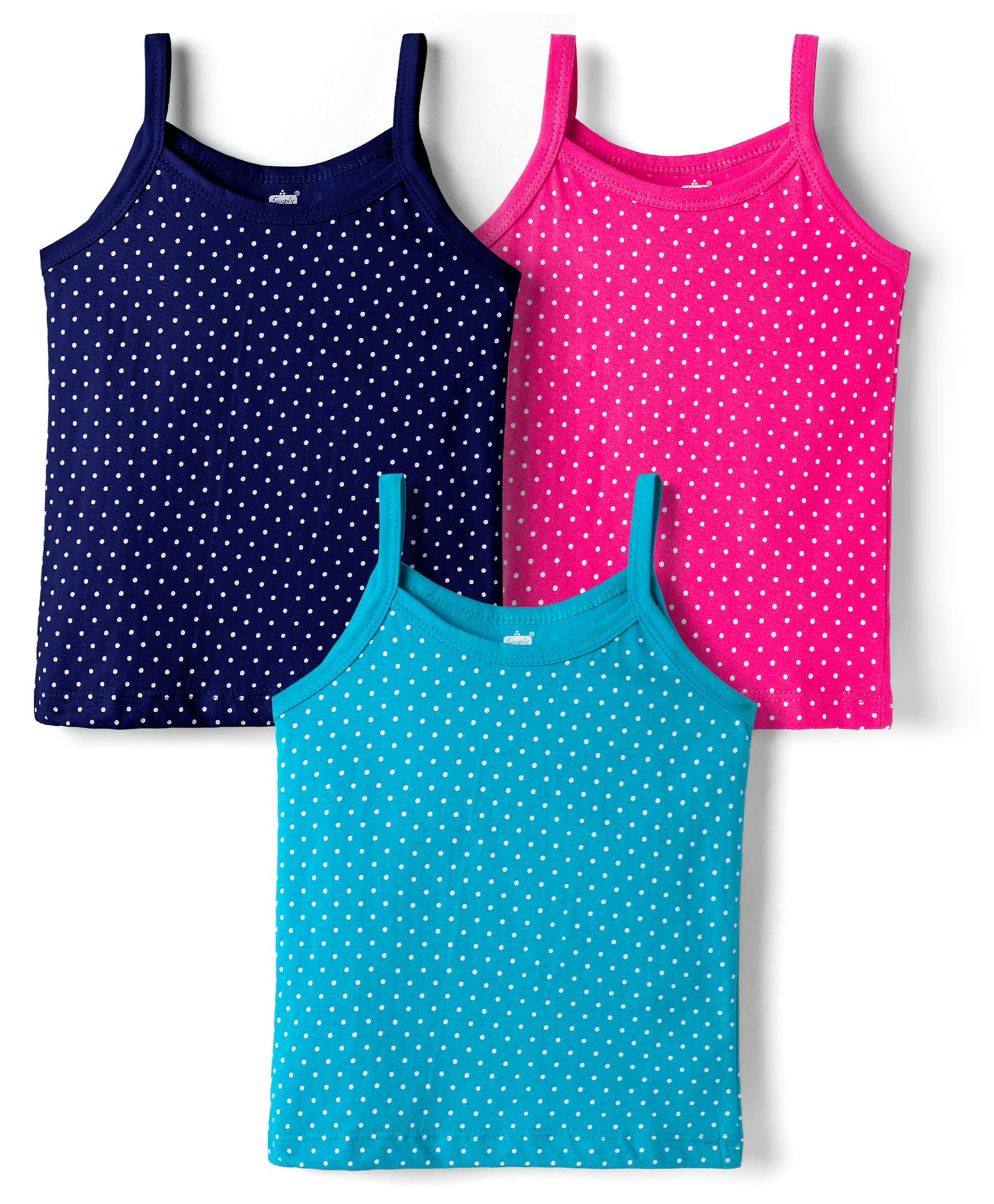 Simply Sinker Knit Sleeveless Slips With Polka Dot Print Pack Of 3 - Navy Blue Fuchsia & Aqua-image-31