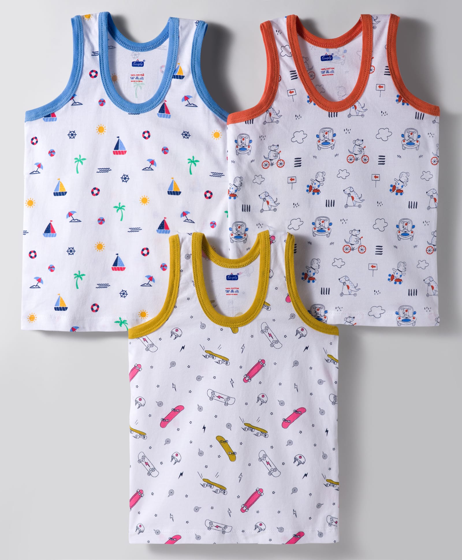 Simply Sinker Knit Sleeveless Vests With Animal Print Pack Of 3 - White-picture-27