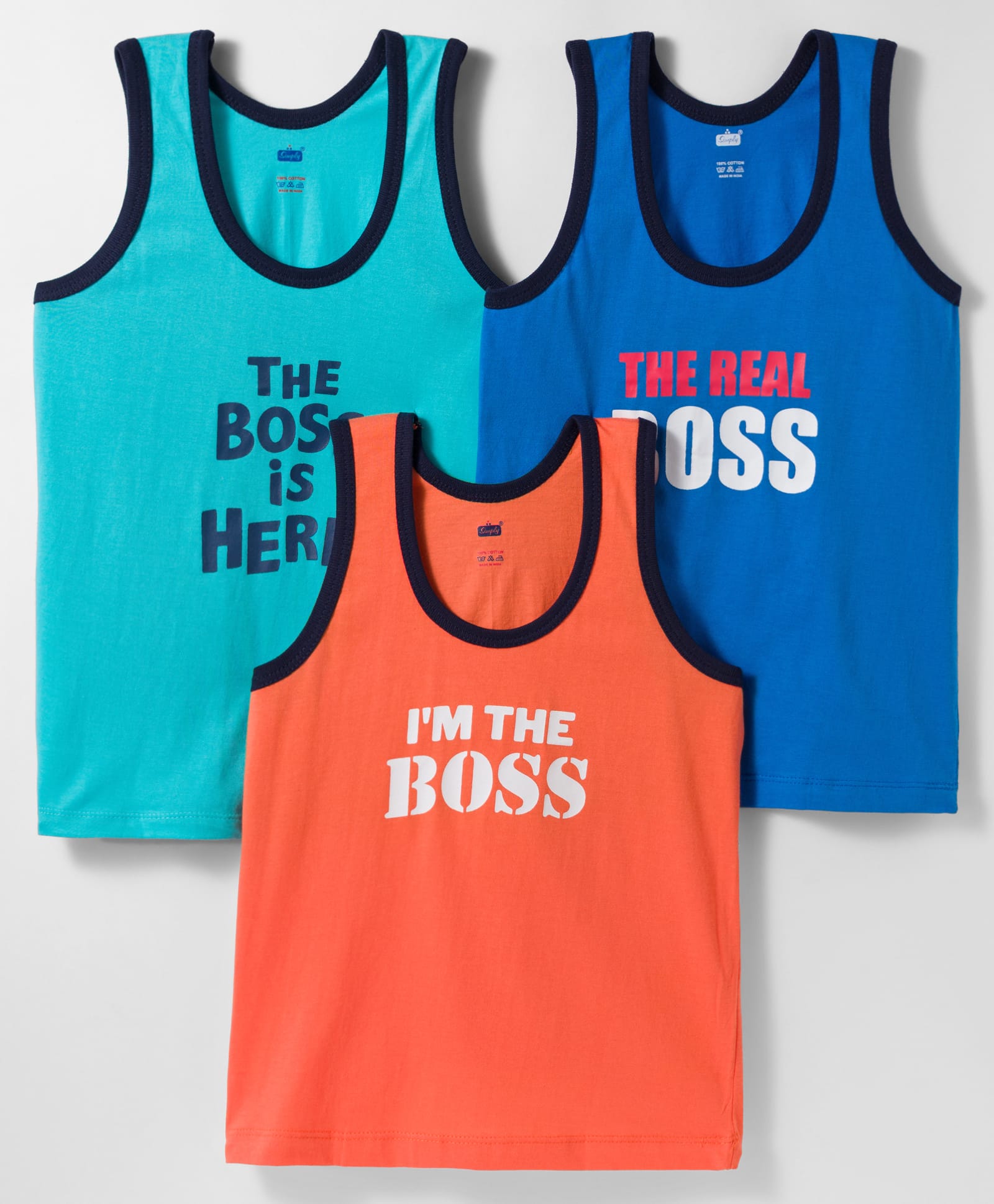 Simply Sinker Knit Sleeveless Vests With Vehicle Print Pack Of 3 - Royal Blue Aqua & Orange-picture-22